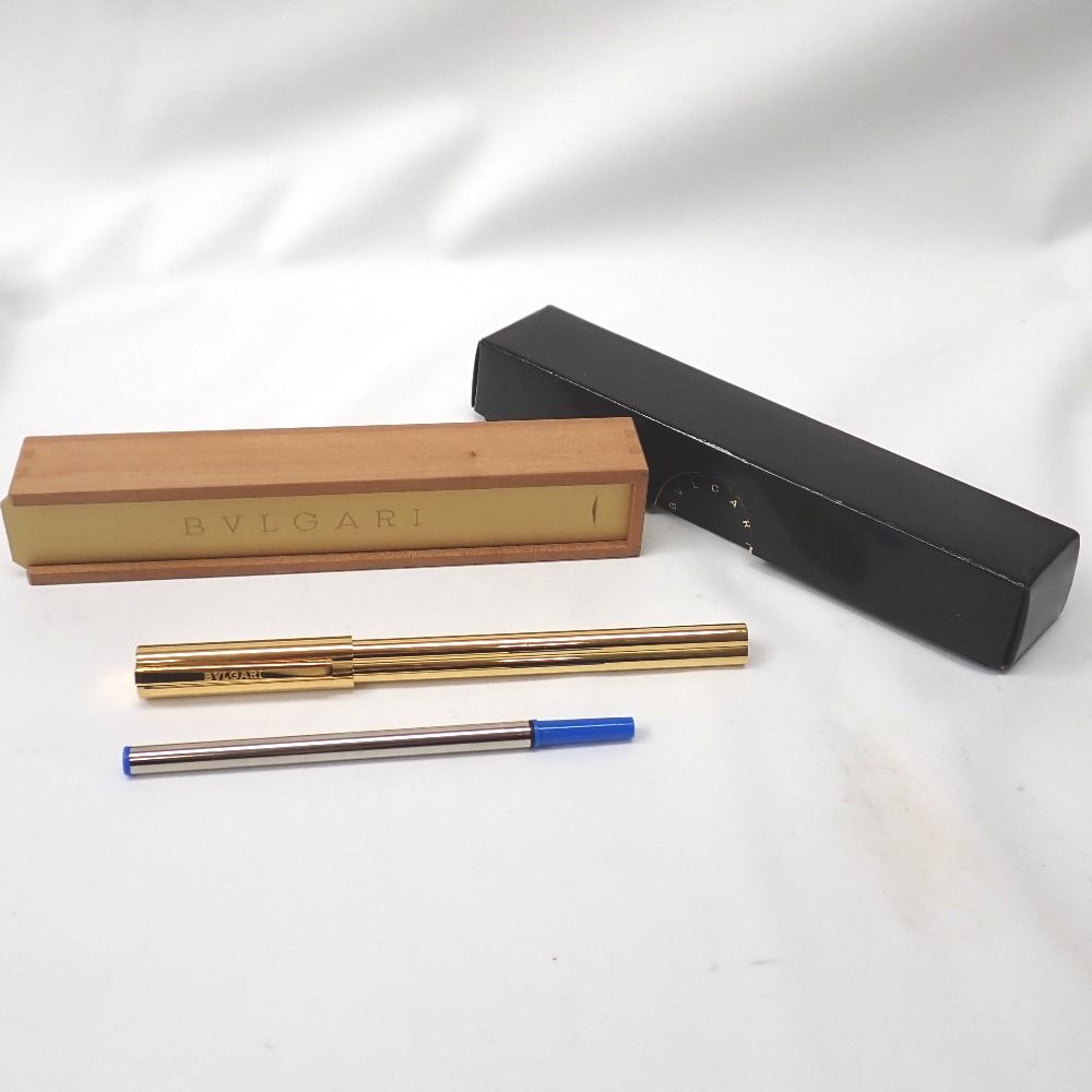Ft635006 ブルガリ ボールペン キャップ式 青インク 金色 BVLGARI 中古