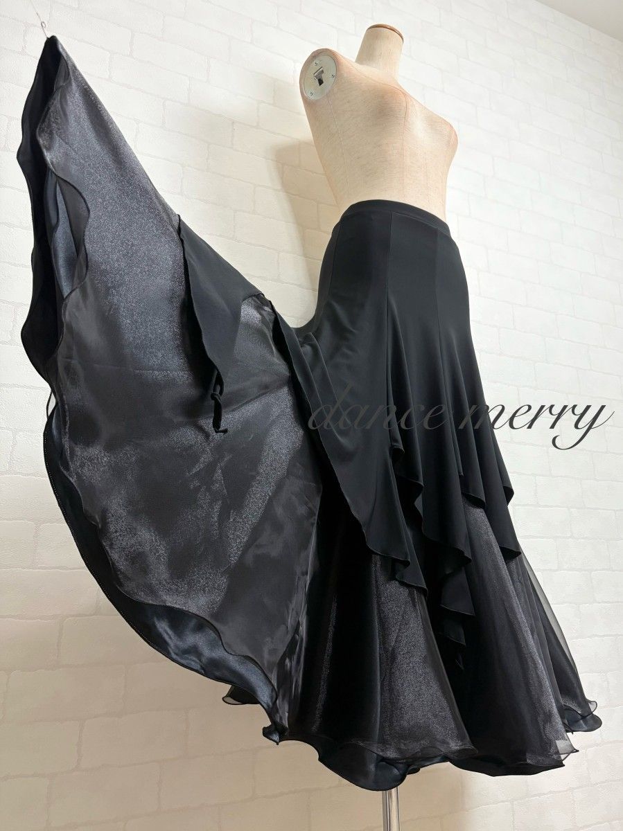 新品 社交ダンス 黒 豪華 スカート レッスン パーティ タンゴ ステージ