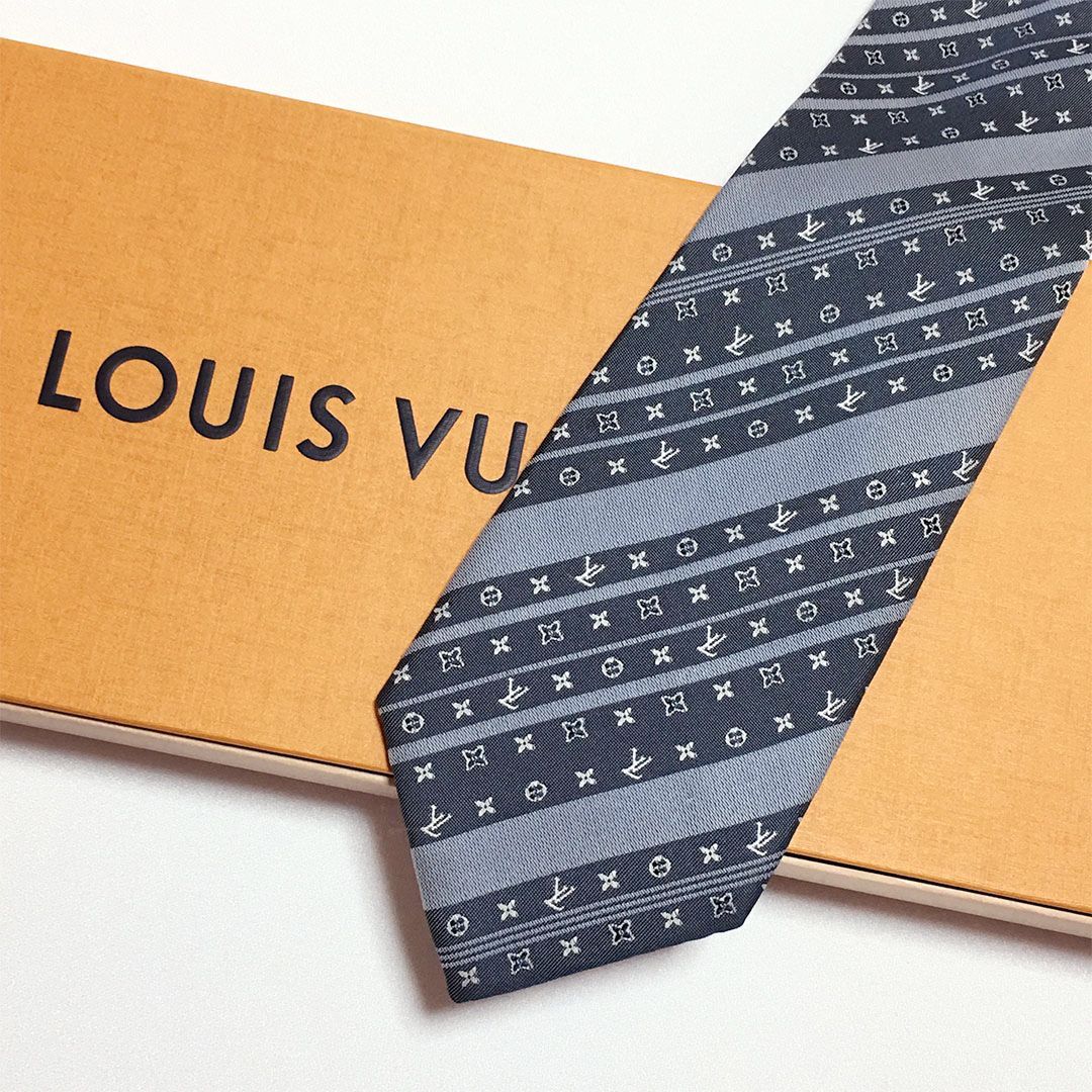 未使用級 ルイヴィトン Louis Vuitton ネクタイ シルク100% グレー系