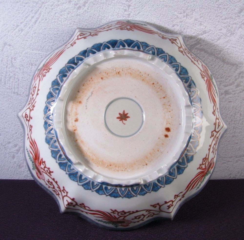 古伊万里 染錦・金彩 変形高台鉢 No2 幅：26.5cm 明治時代/26a050