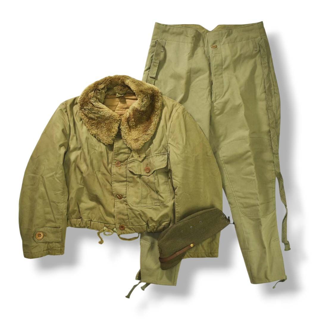 入手困難】 実物 40s 日本陸軍 戦車兵用 防寒着 上衣 軍袴 戦闘帽 帽子