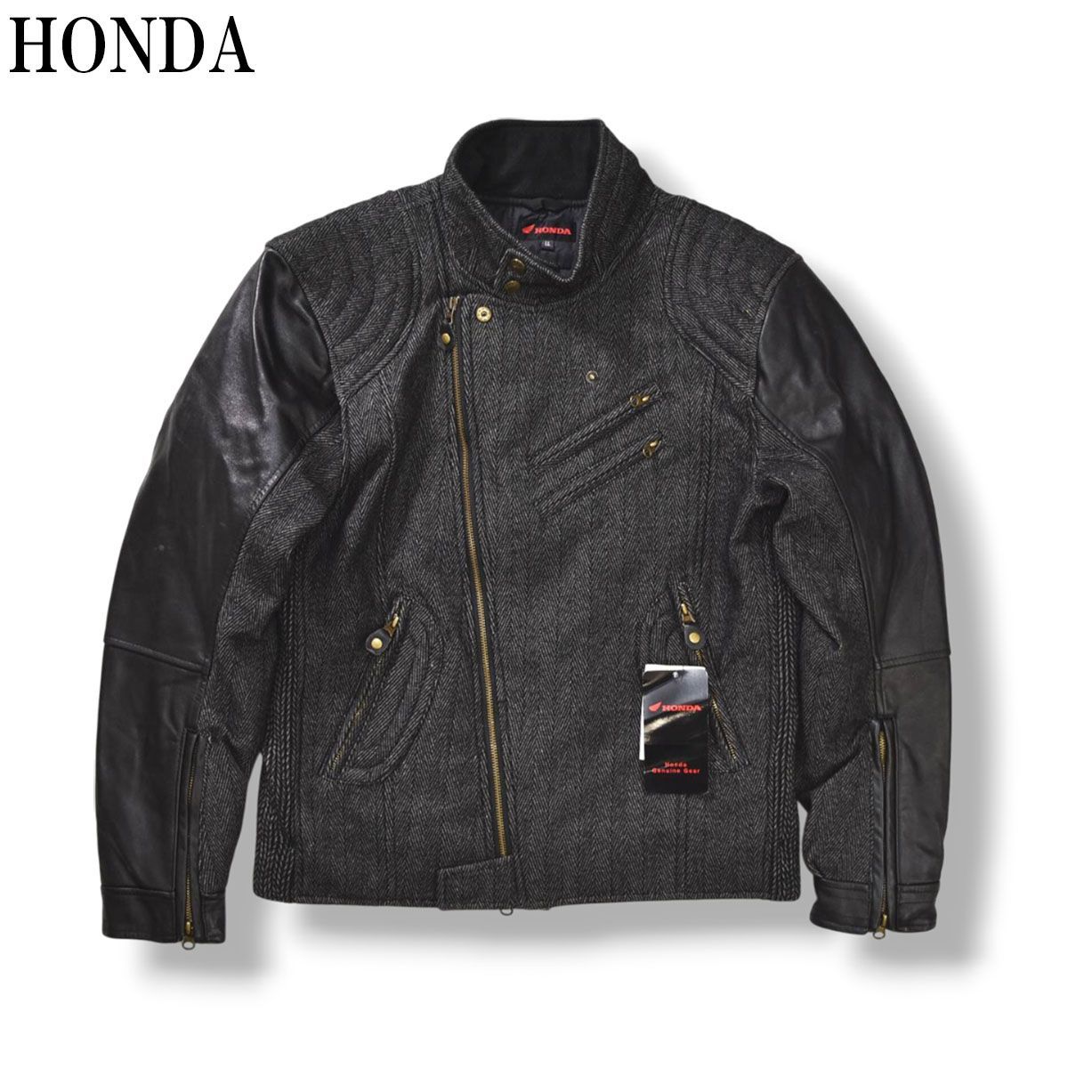 新品タグ付き】 ホンダ HONDA 袖レザー ツイード ダブルライダース 