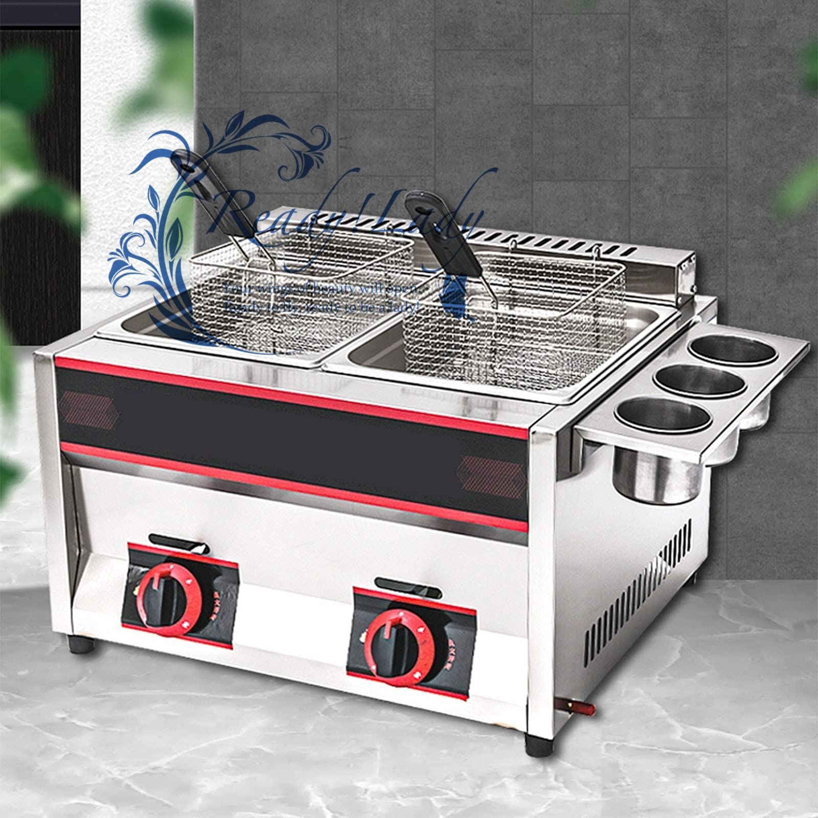 22 L 大容量ガスフライヤー 業務用家庭用ガスフライヤー 独立温度制御 火力調節 取り外し なバスケットと蓋付き