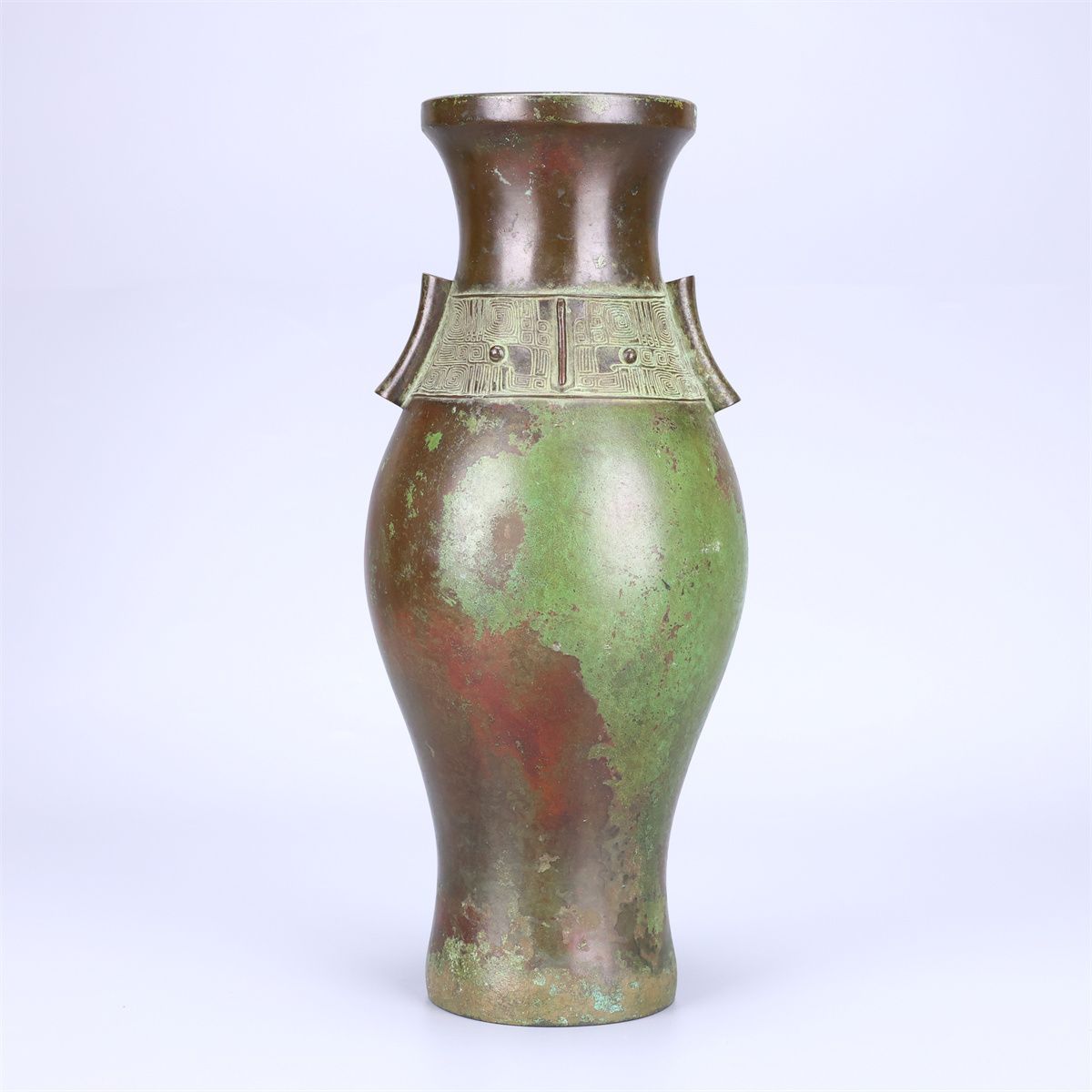 所載品 平安 【秦蔵六造】 漢貫耳壷式 青銅花器 花瓶 黄32㎝／共箱付