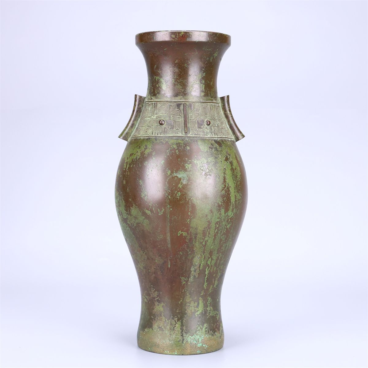 所載品 平安 【秦蔵六造】 漢貫耳壷式 青銅花器 花瓶 黄32㎝／共箱付