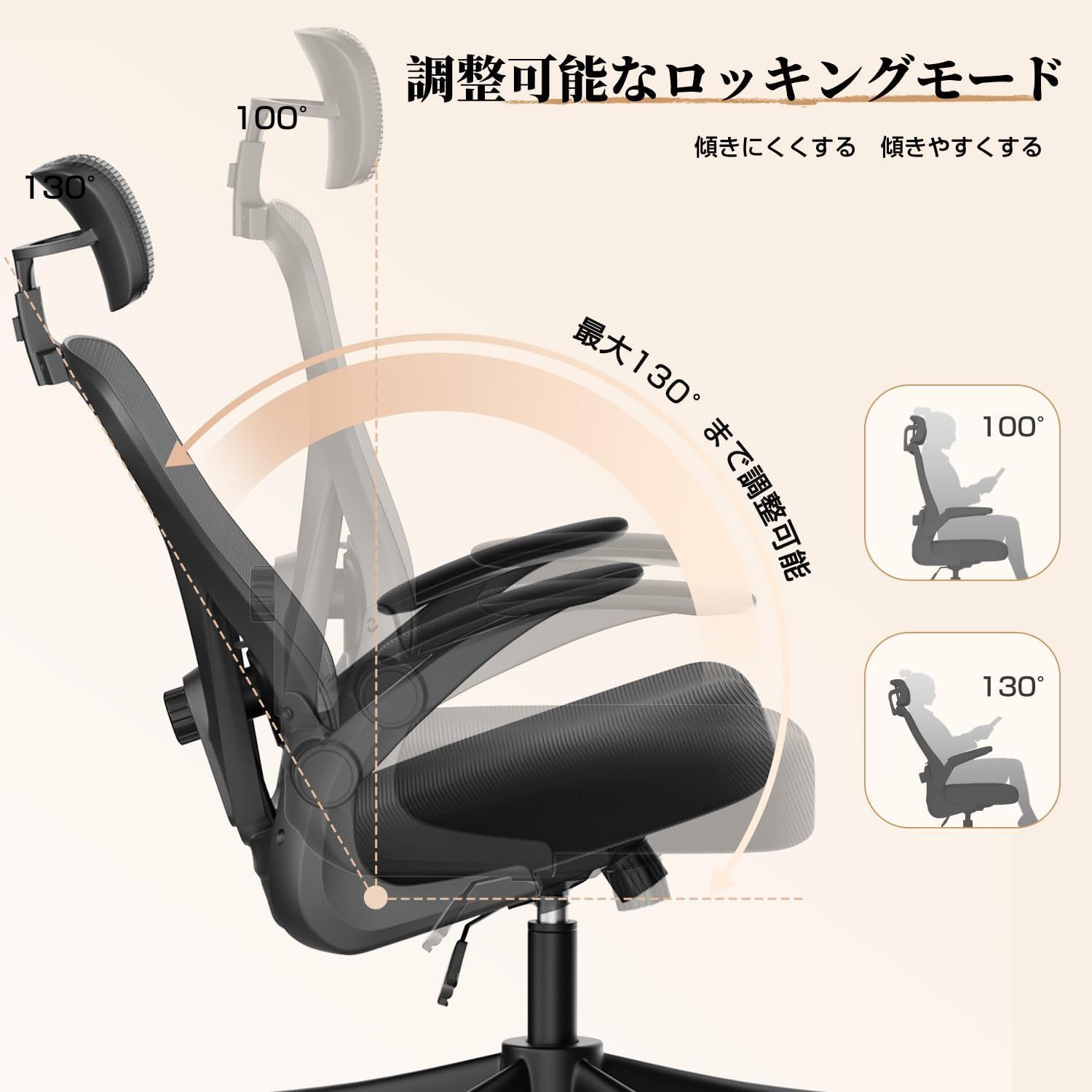オフィスチェア メッシュ デスクチェア ヘッドレスト上下調節 腰 