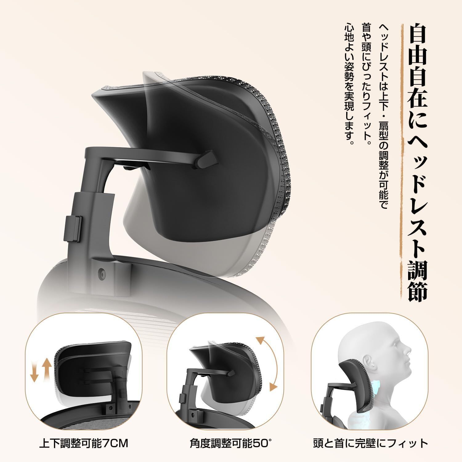 オフィスチェア メッシュ デスクチェア ヘッドレスト上下調節 腰 