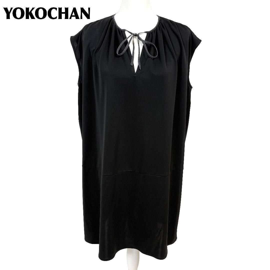 YOKOCHAN ノースリーブワンピース プルオーバー 胸元リボン ブラック 