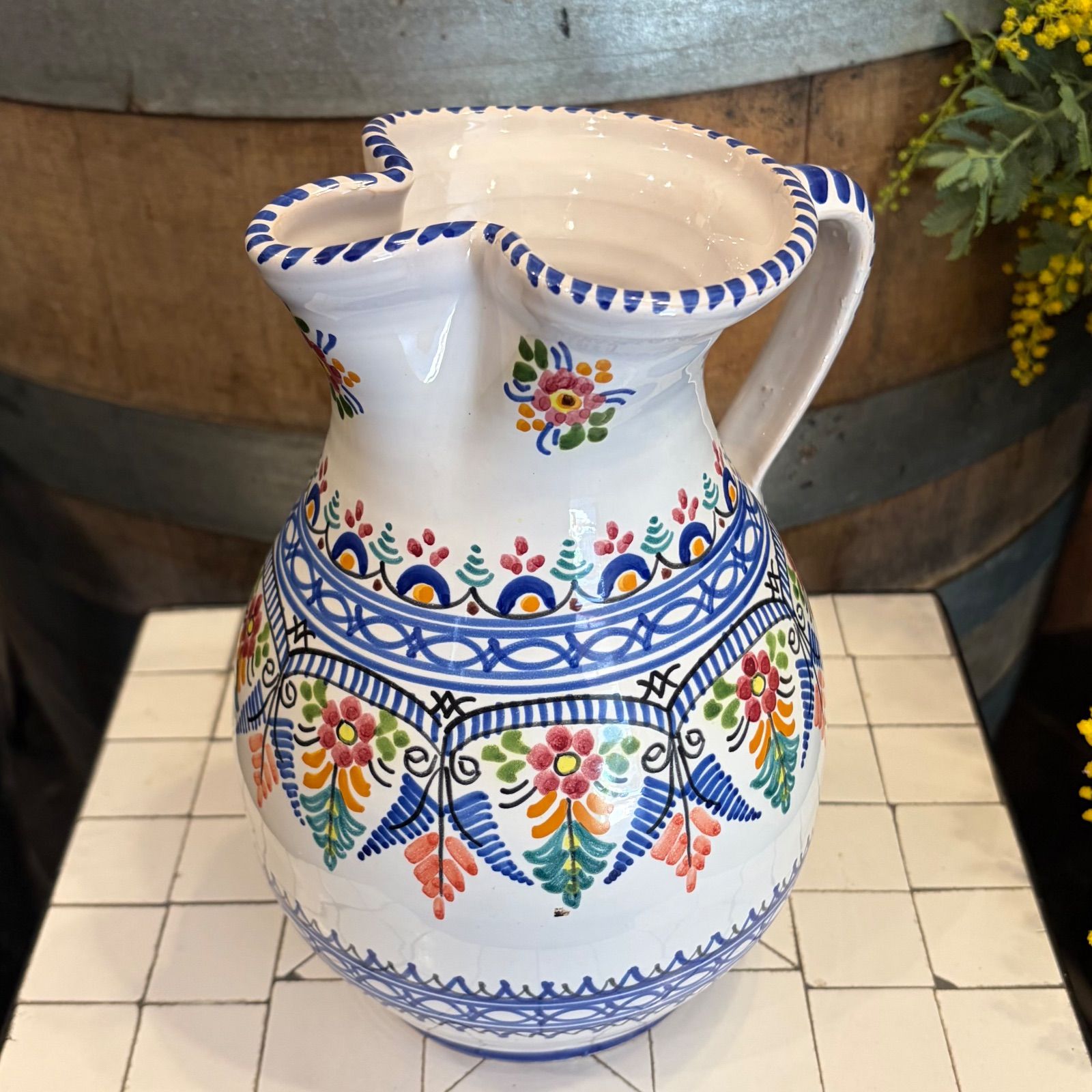 スペイン陶器 直輸入 ピッチャー 大きいサイズ ハンドメイド 絵付け