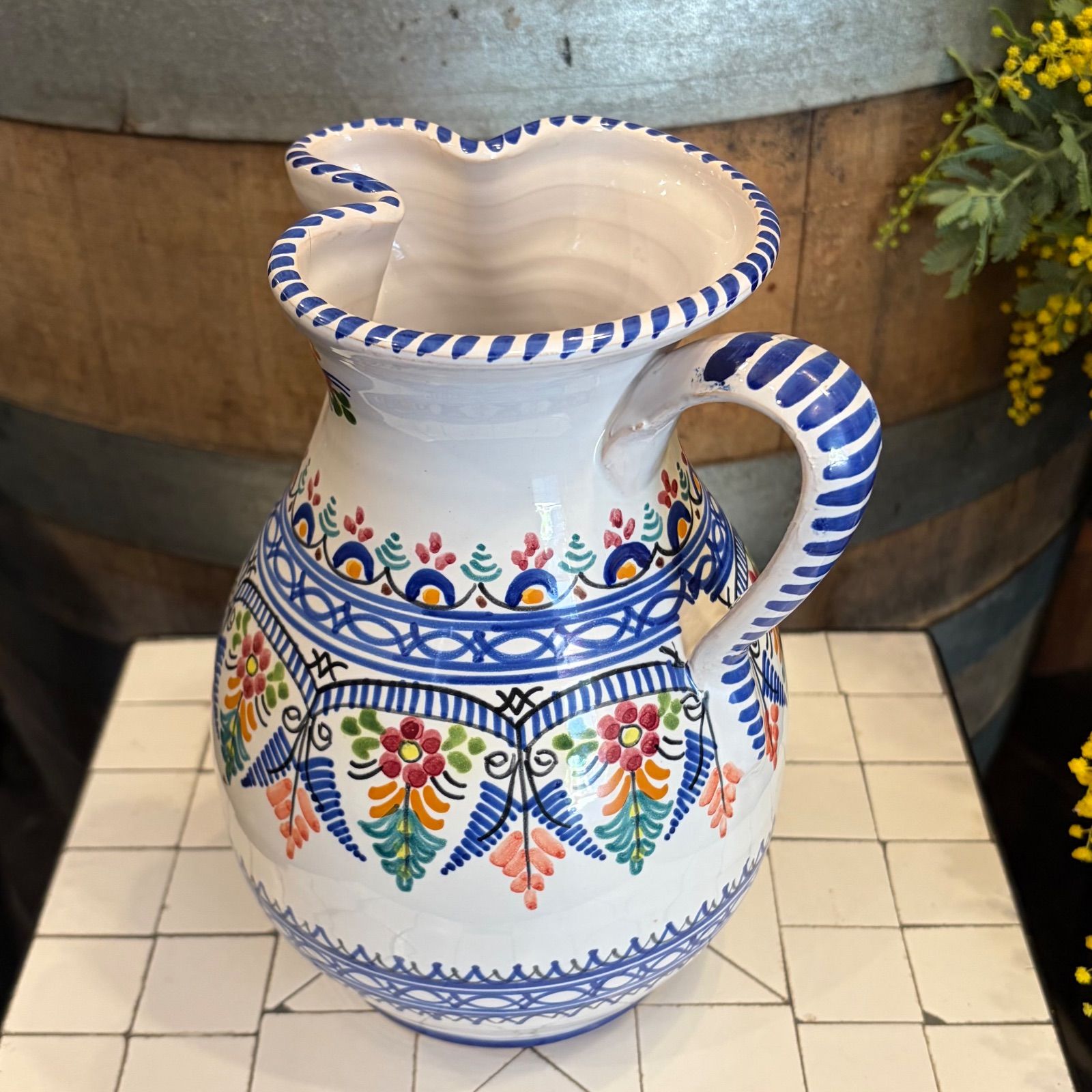 スペイン陶器 直輸入 ピッチャー 大きいサイズ ハンドメイド 絵付け
