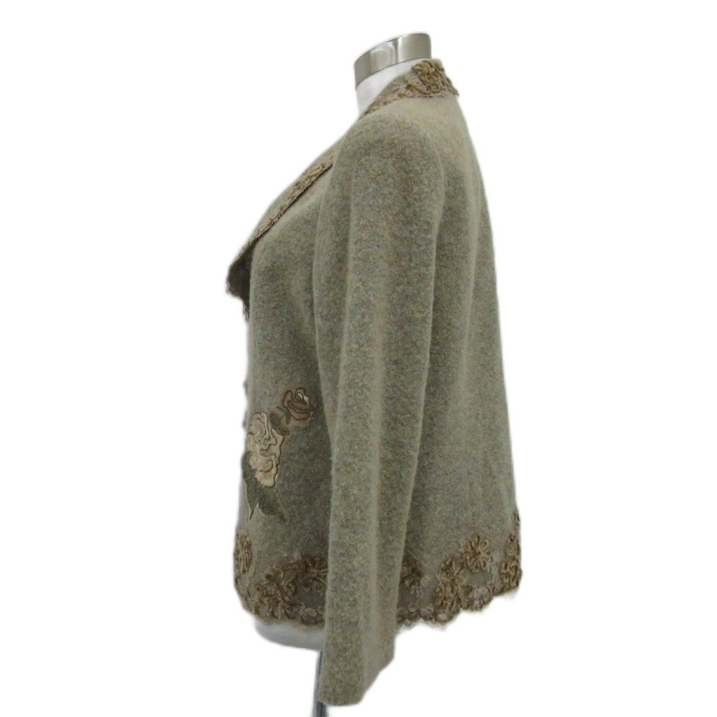 美品　インポートロッサ　ノーカラージャケットコート　ウール　花柄刺繍　44 美品 インポートロッサ ノーカラージャケットコート ウール 花柄刺繍