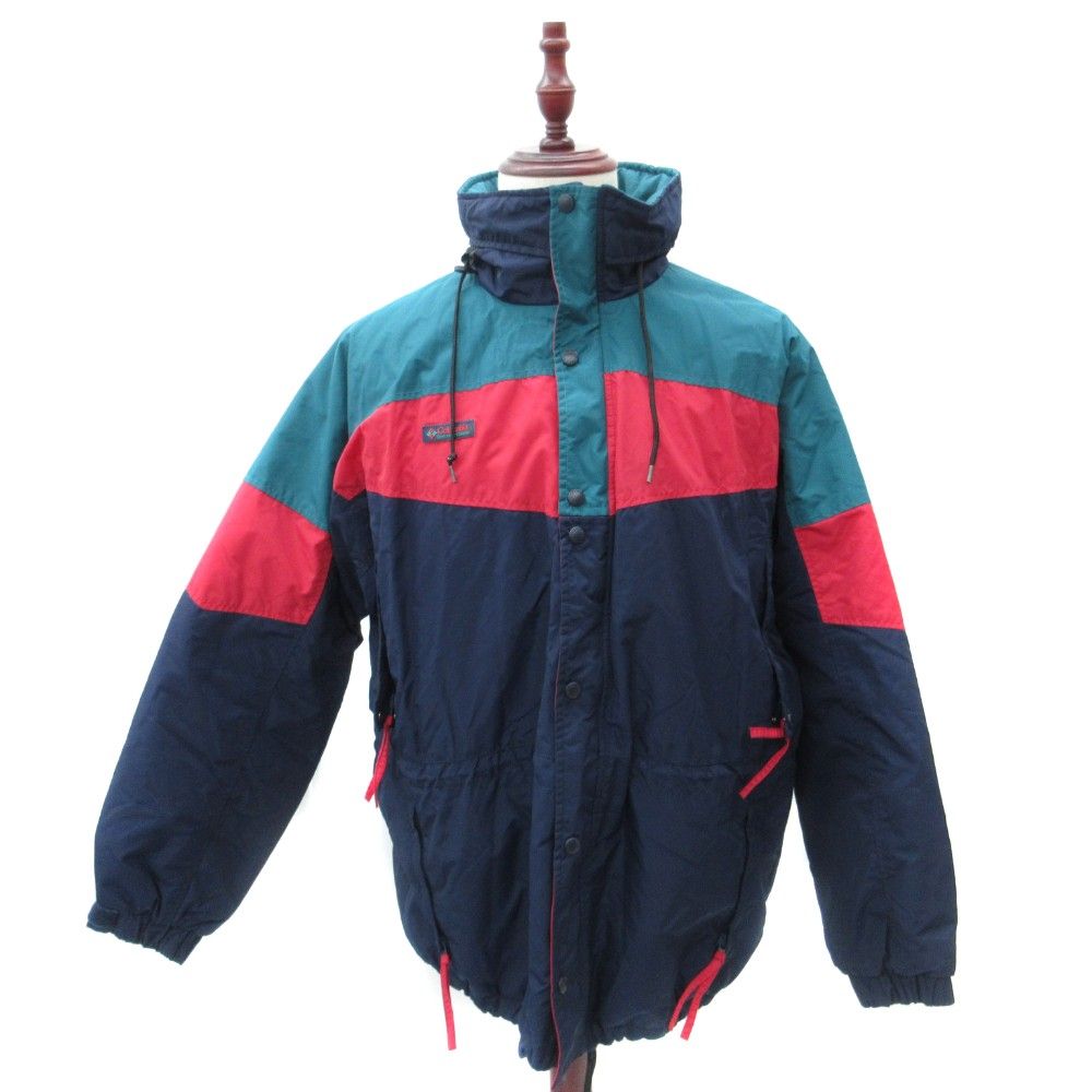 コロンビア Columbia アウトドアウェア ブルゾンジャケット ナイロン L 赤 レッド スタンドカラー フード付き 2 way 裏起毛 ミドル丈 |YS 13 GY 61