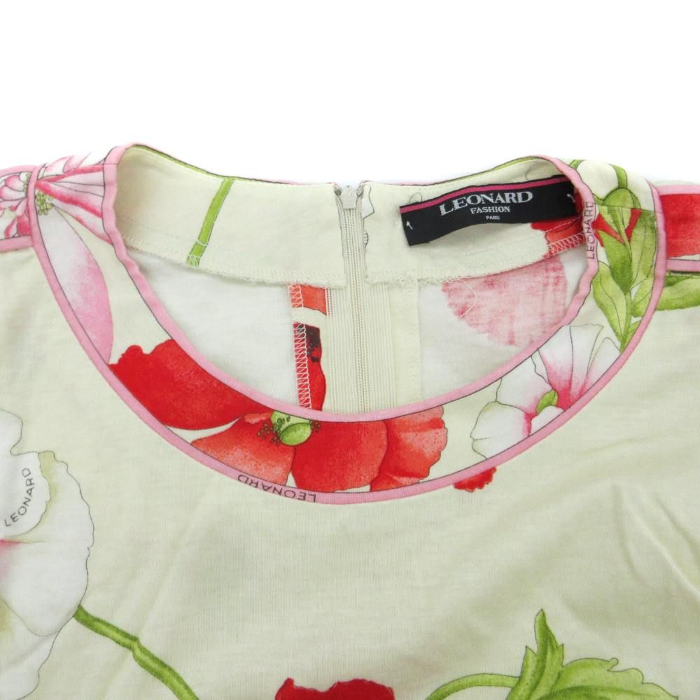 レオナール LEONARD カットソー クルーネック 半袖 花柄 マルチカラー