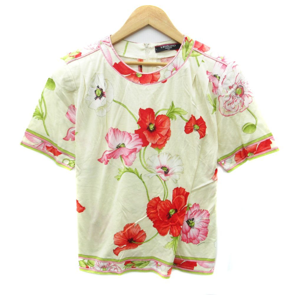 レオナール LEONARD カットソー クルーネック 半袖 花柄 マルチカラー