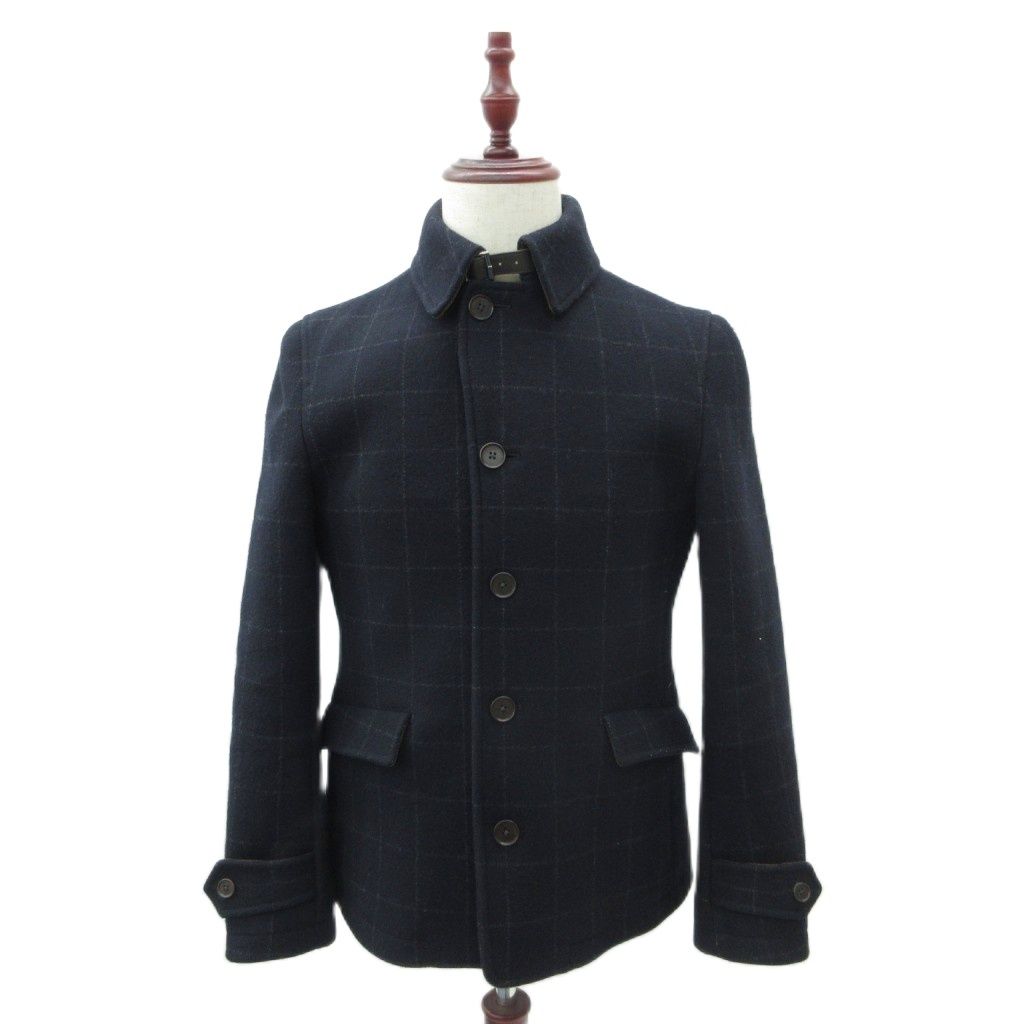 シップス SHIPS Pコート ピーコート M 黒 ブラック チェック柄