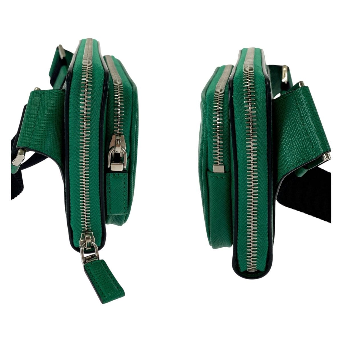 美品 プラダ サフィアーノ 三角ロゴプレート グリーン ブラック