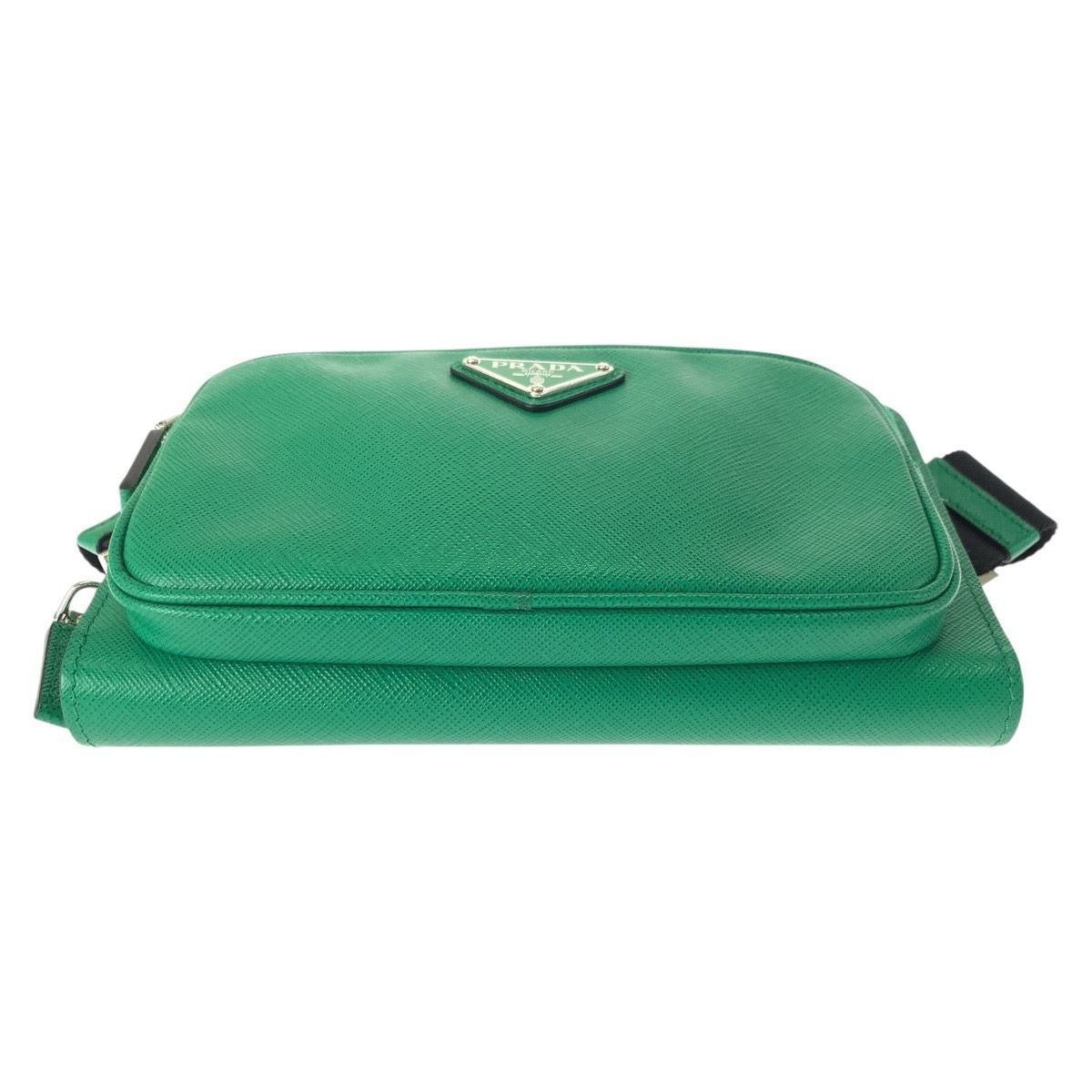 美品 プラダ サフィアーノ 三角ロゴプレート グリーン ブラック