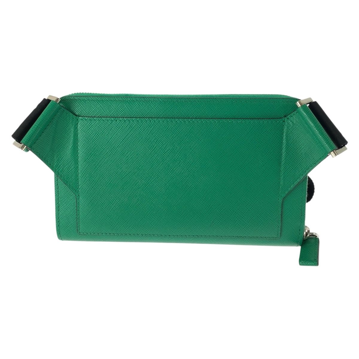 美品 プラダ サフィアーノ 三角ロゴプレート グリーン ブラック