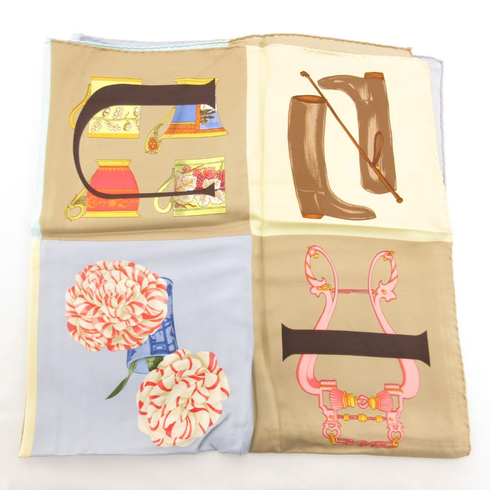 グッチ GUCCI スカーフ 総柄 絹 シルク ロゴ マルチカラー ライト