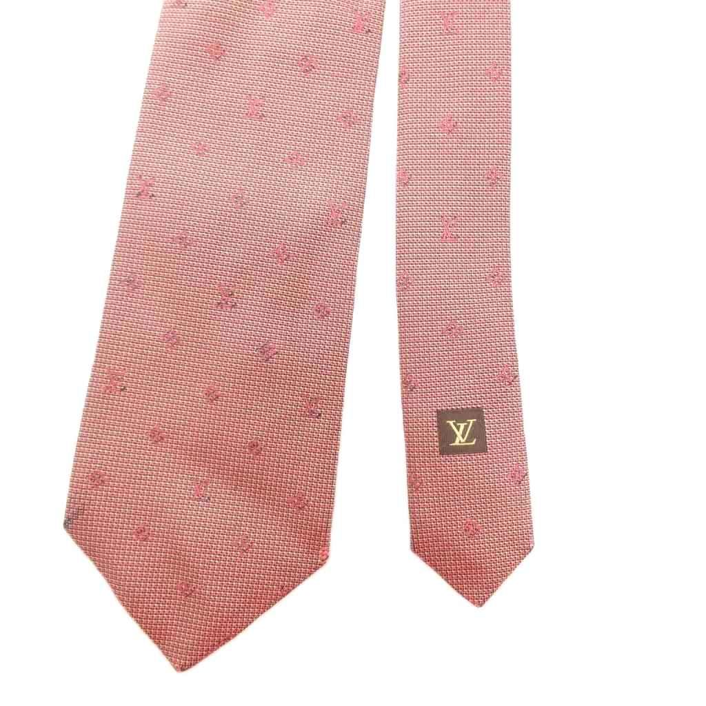 ルイヴィトン LOUIS VUITTON ネクタイ 絹 シルク ピンク系 ロゴ 総柄