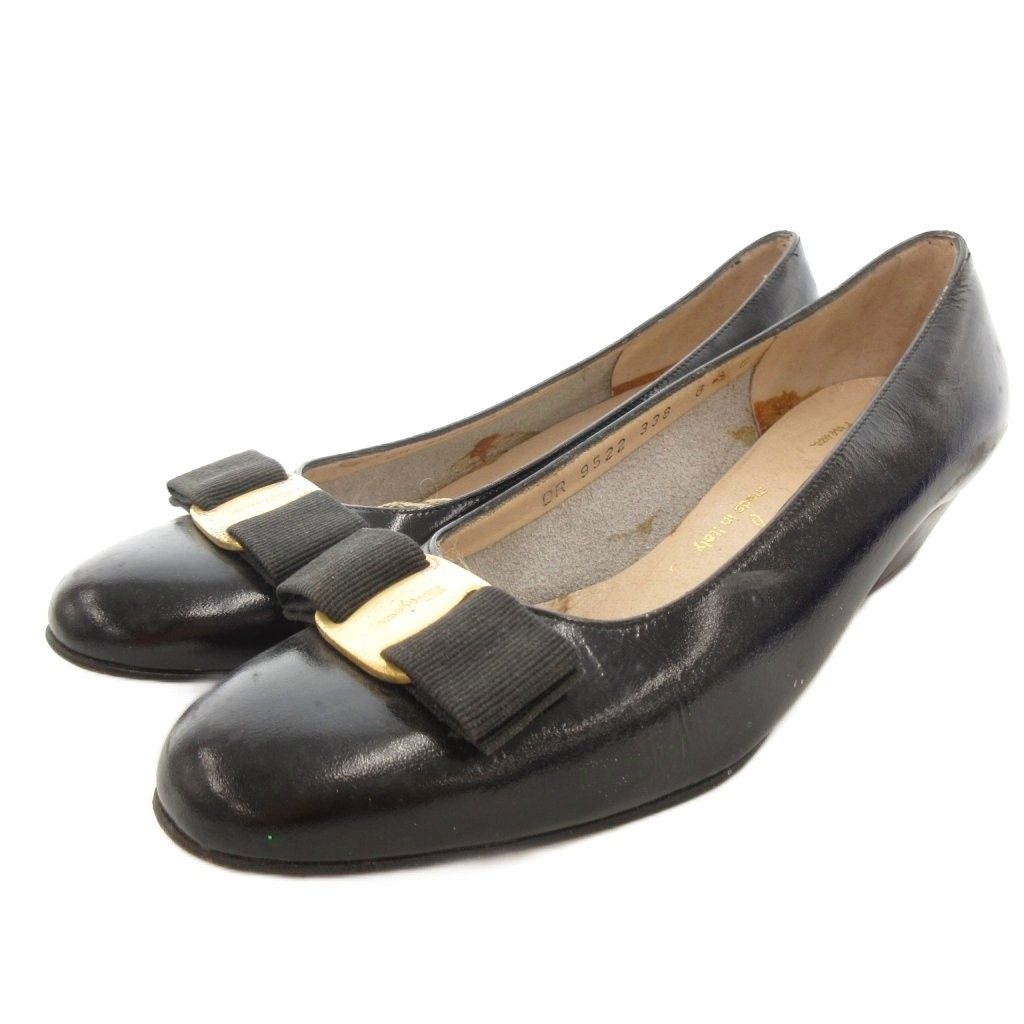 【美品】フェラガモ　エスパドリーユ　7M ヴァラリボン　黒 美品】フェラガモ エスパドリーユ 7M ヴァラリボン 黒 ヴァリナ