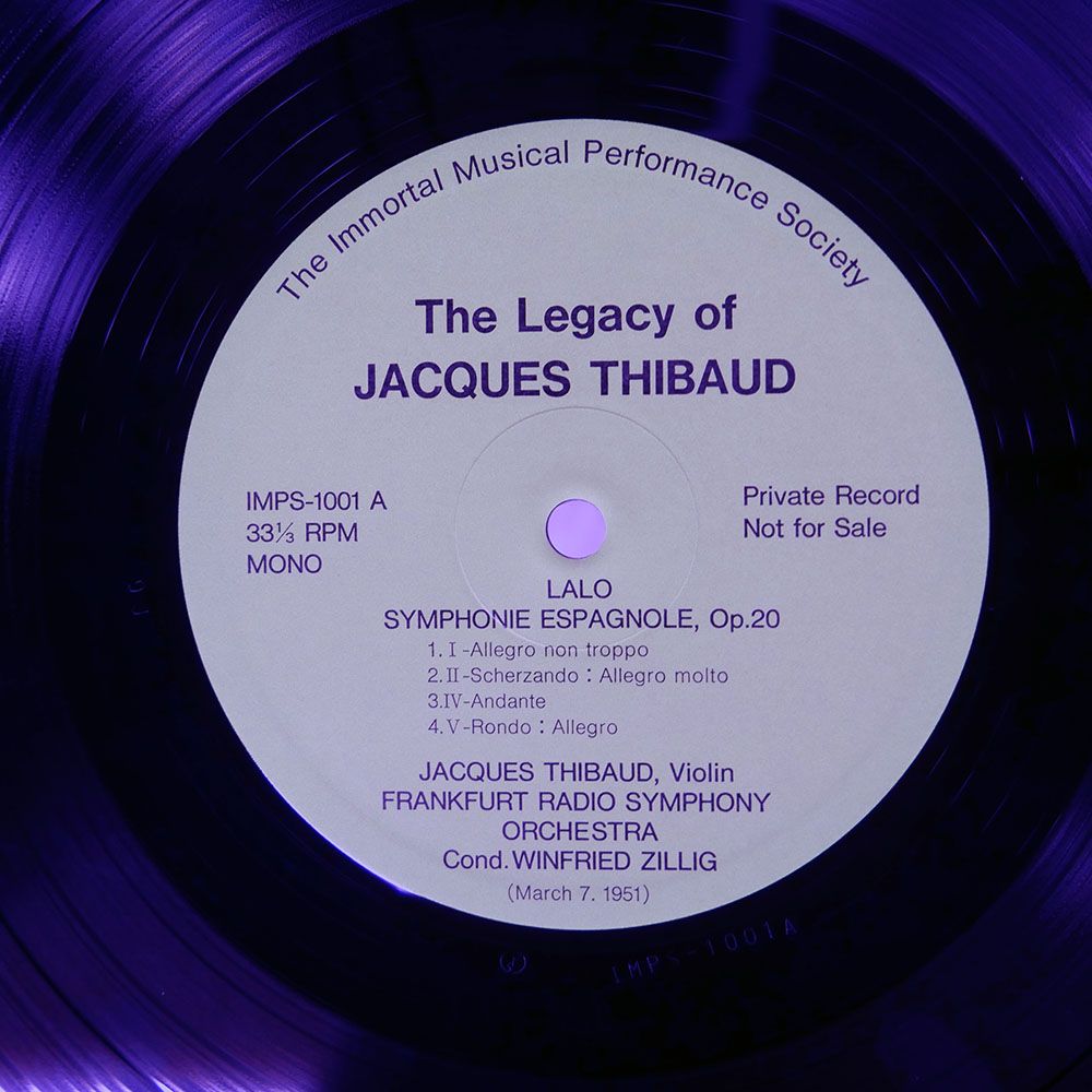 見本盤 EU盤 ZILLING/LEGACY OF JACQUES THIBAUD/PRIVATE IMPS1001 LP