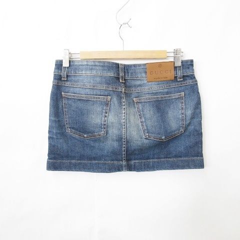 グッチ GUCCI スカート 台形スカート デニム ミニ丈 ロゴ ストレッチ
