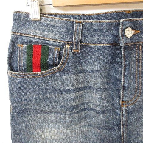 GUCCI デニム　インディゴ　スカート グッチ 台形 ロゴスカートGG柄 中古・古着通販】GUCCI (グッチ) GGボタン フレアデニムスカート