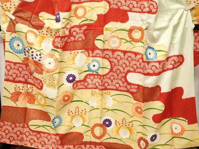 豪華振袖 駒刺繍 絞り 草花紋 正絹 逸品 平和屋着物□豪華振袖 駒刺繍 絞り 芝草エ霞花文 正絹 逸品 CABA7009ev