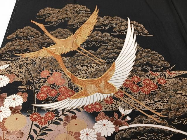 平和屋着物▽豪華黒留袖 作家物 駒刺繍 飛鶴宝尽くし花文 平和屋着物▽豪華黒留袖 作家物 駒刺繍 飛鶴宝尽くし花文