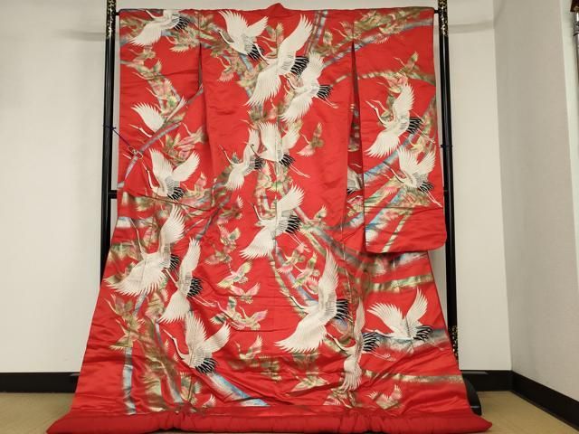 色打掛 刺繍 飛鶴吉祥花文 金糸 正絹 婚礼 結婚式 花嫁 神社挙式 着物 和装