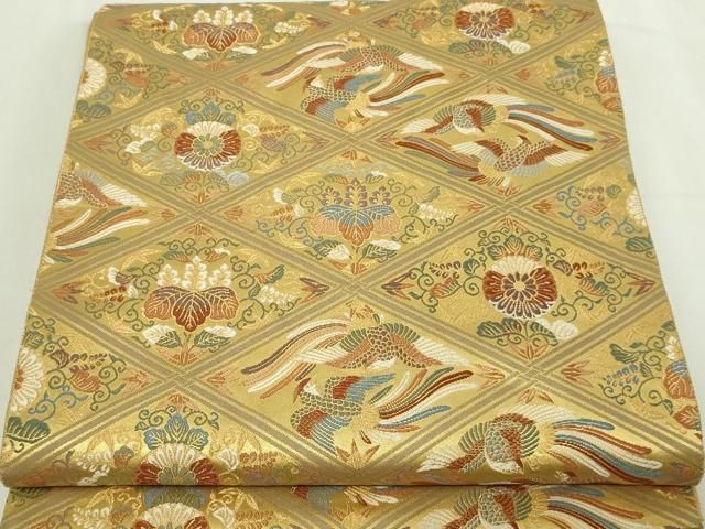 B98 正絹 本金箔 唐獅子牡丹 滝 六通袋帯 唐獅子牡丹の袋帯 44,000円(税込)帯24-02-17ご売約済 | アンティーク