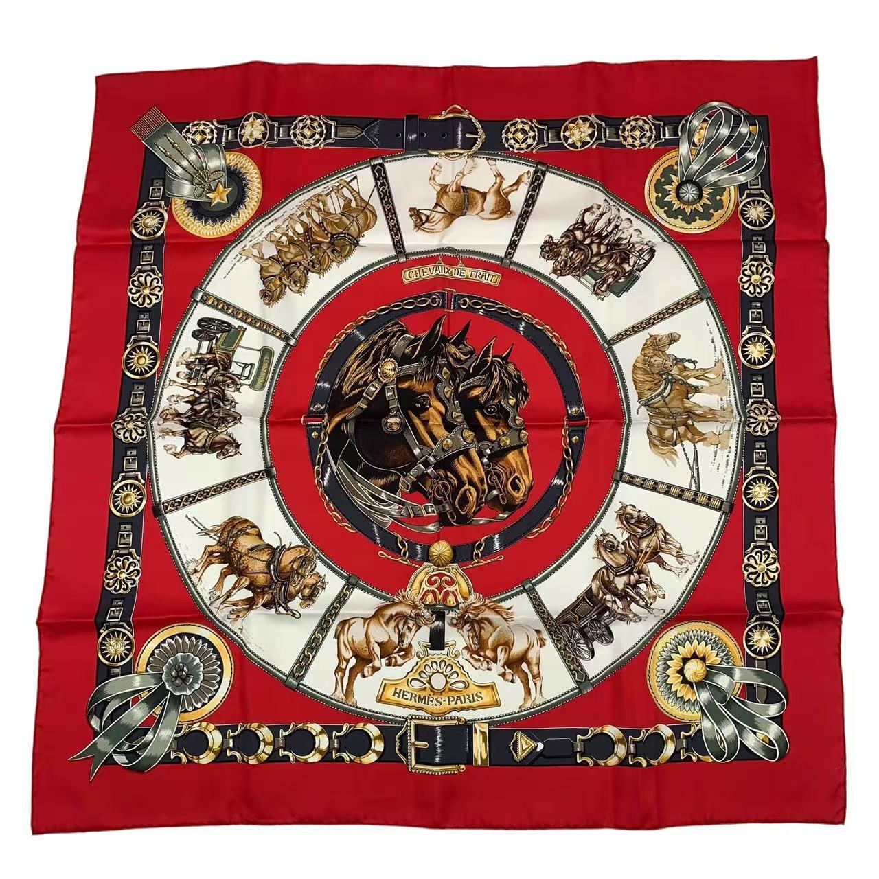 新品同様 HERMES エルメス カレ90 CHEVAUX DE TRAIT 輓馬 シルク