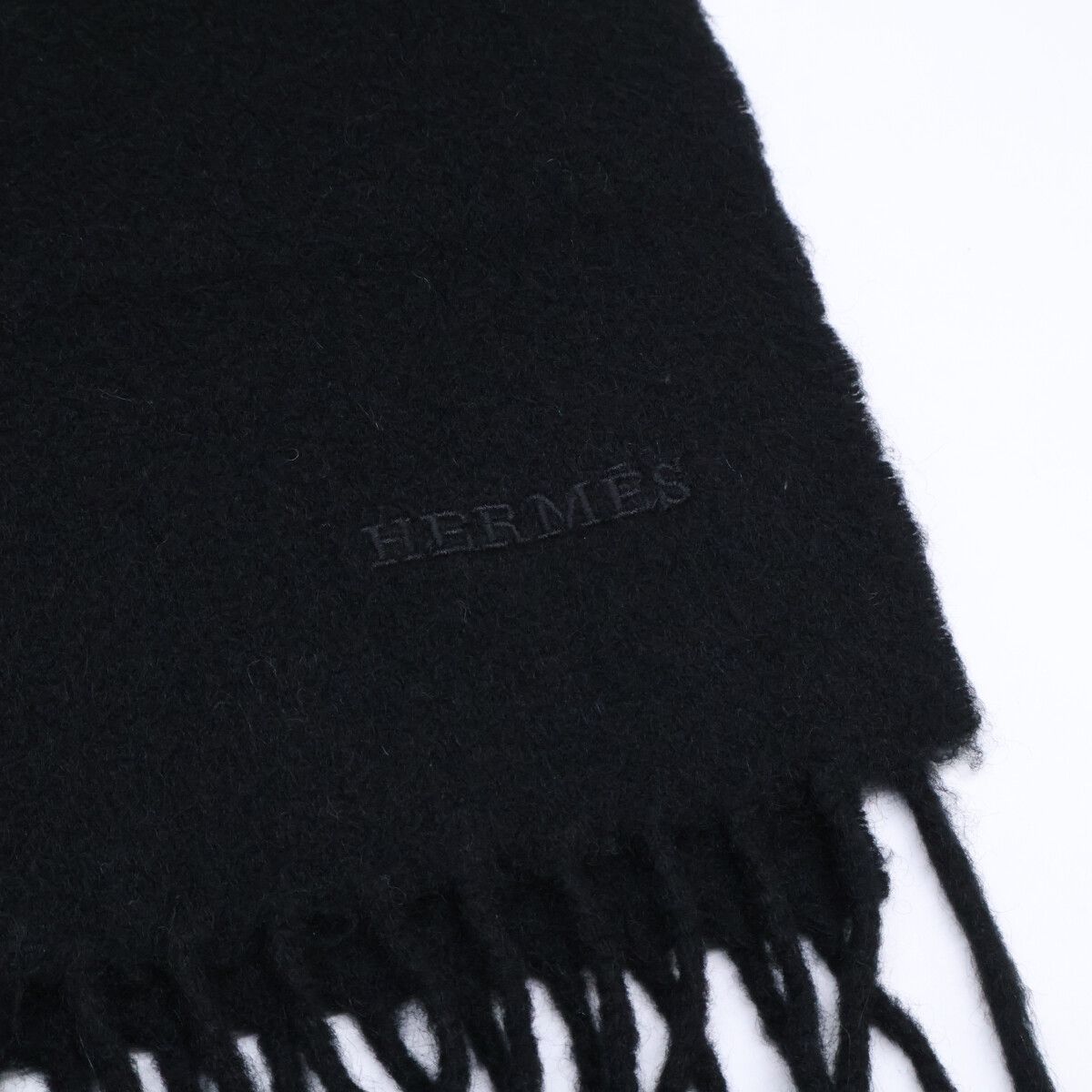 HERMES エルメス ロゴ刺繍 カシミヤ100％ フリンジ - メルカリ
