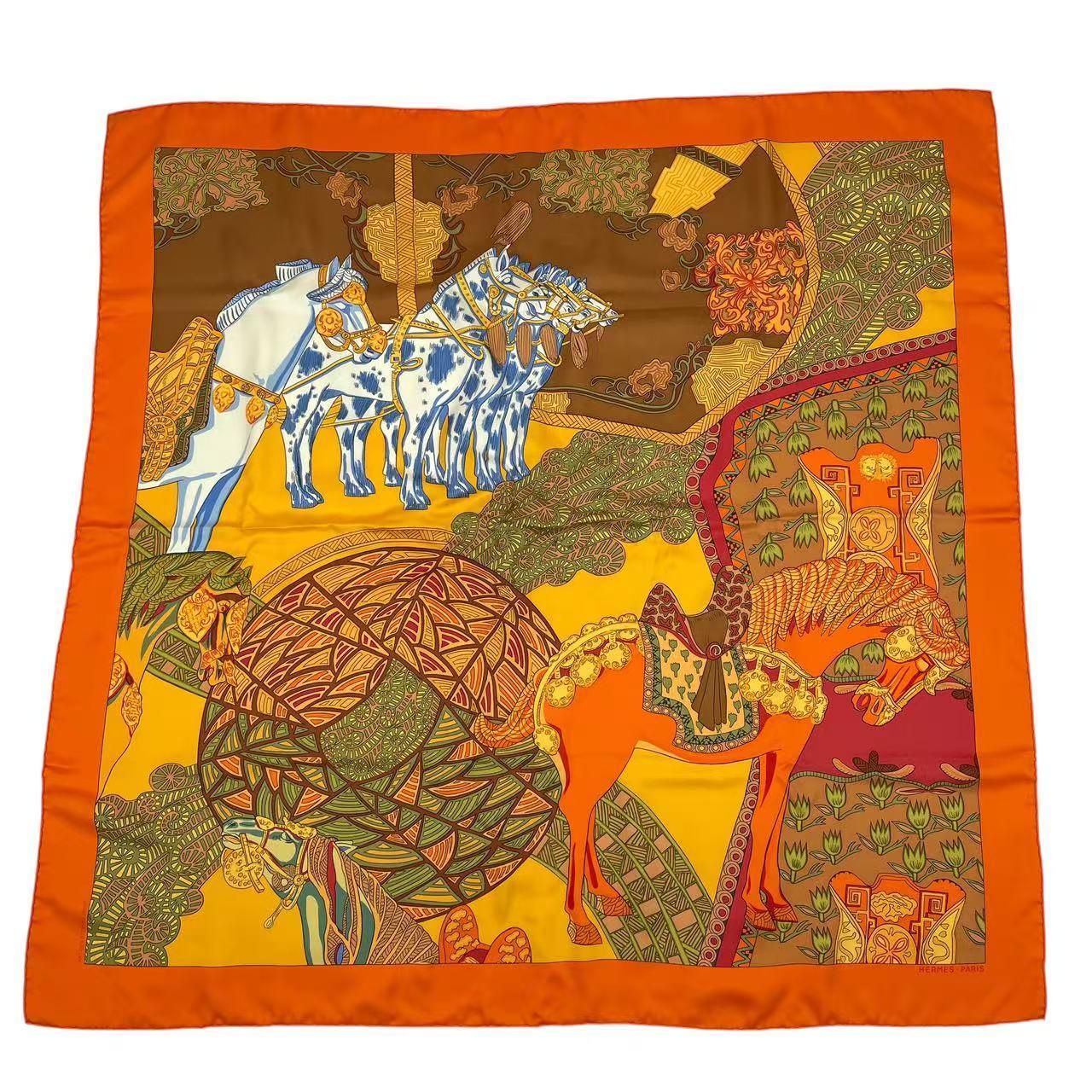 美品 HERMES エルメス カレ90 ART des STEPPES ステップ美術 スカーフ