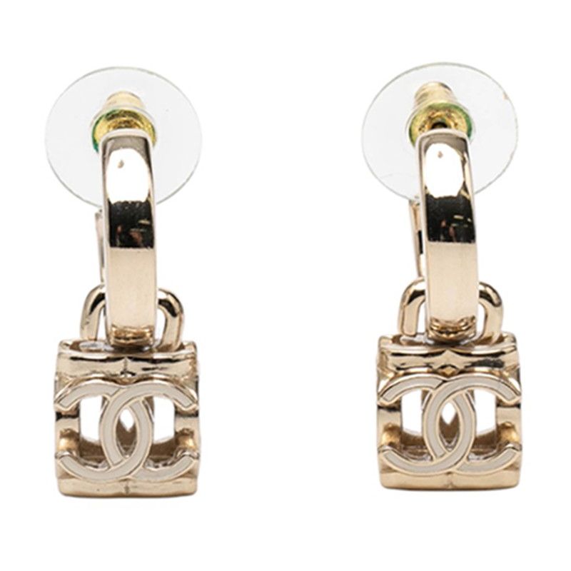 シャネル ココマーク キューブ フープピアス シャンパンゴールド