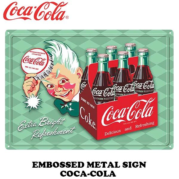 エンボス メタルサインCOCA-COLA Extra Bright Refreshment