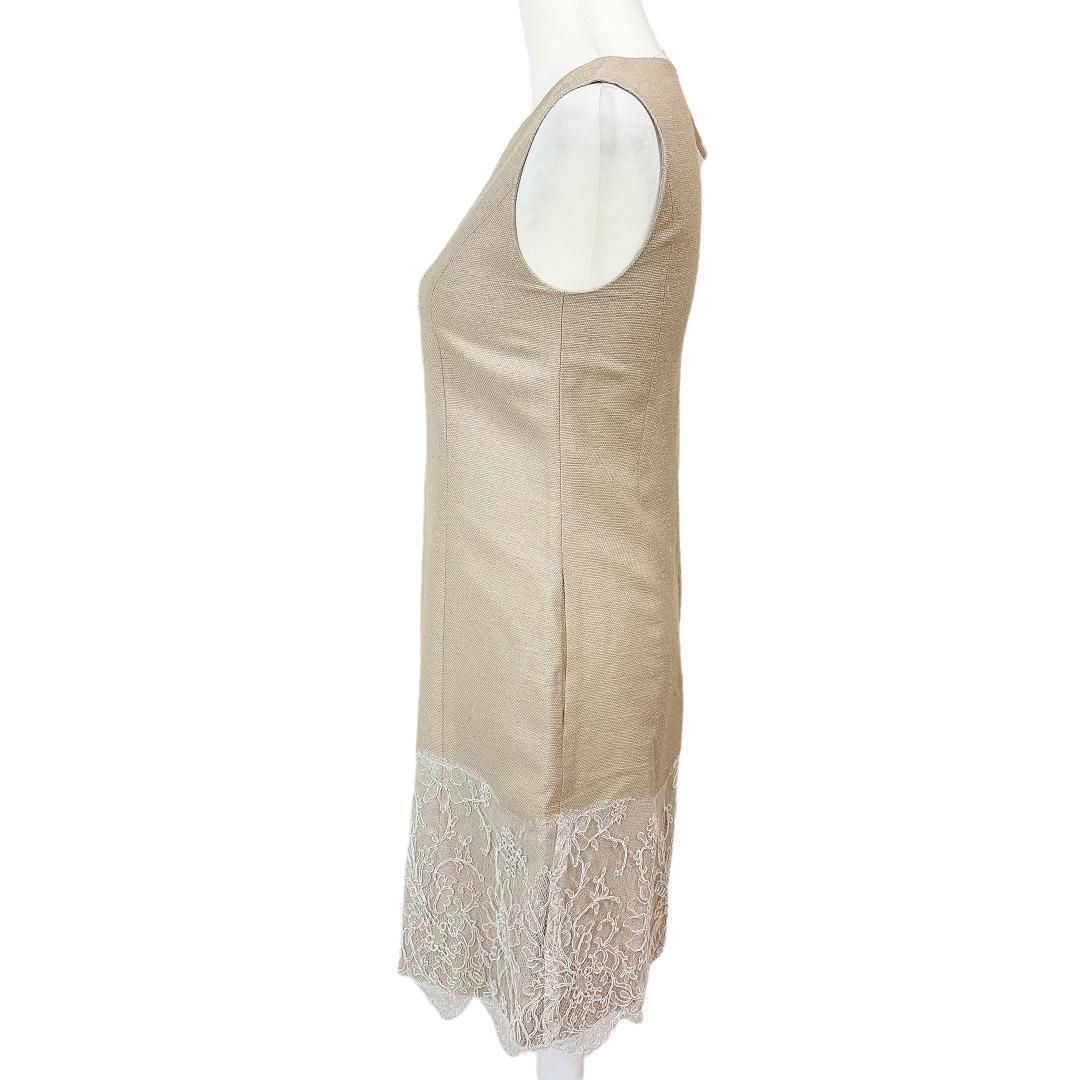 FOXEY 絹100 ノースリーブレース刺繍ワンピース 38 裾レース ベージュ  