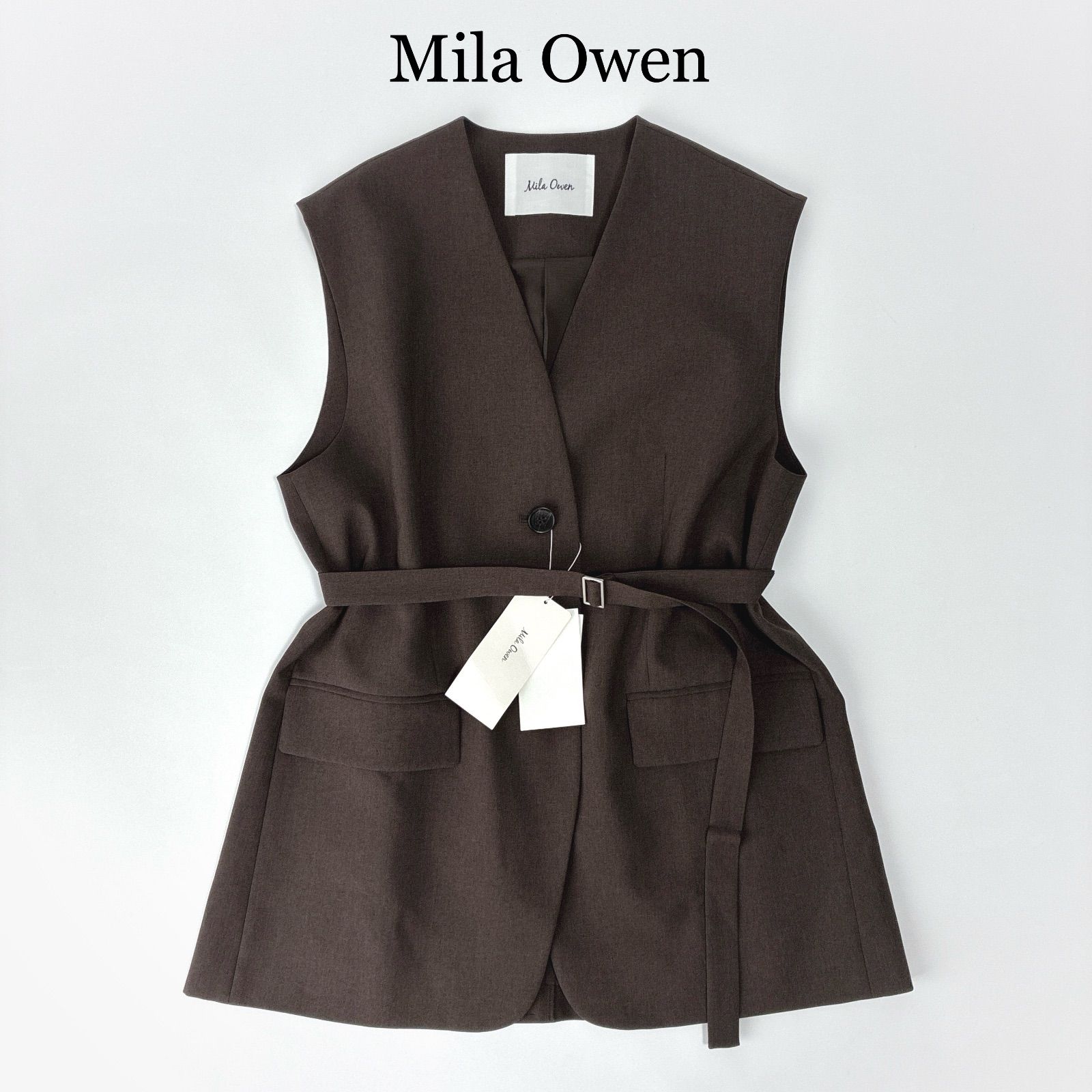 Mila Owen ダークブラウン ベスト タグ付 美品✨/ 2025 / MilaOwen ミラオーウェン / 共ベルト付き