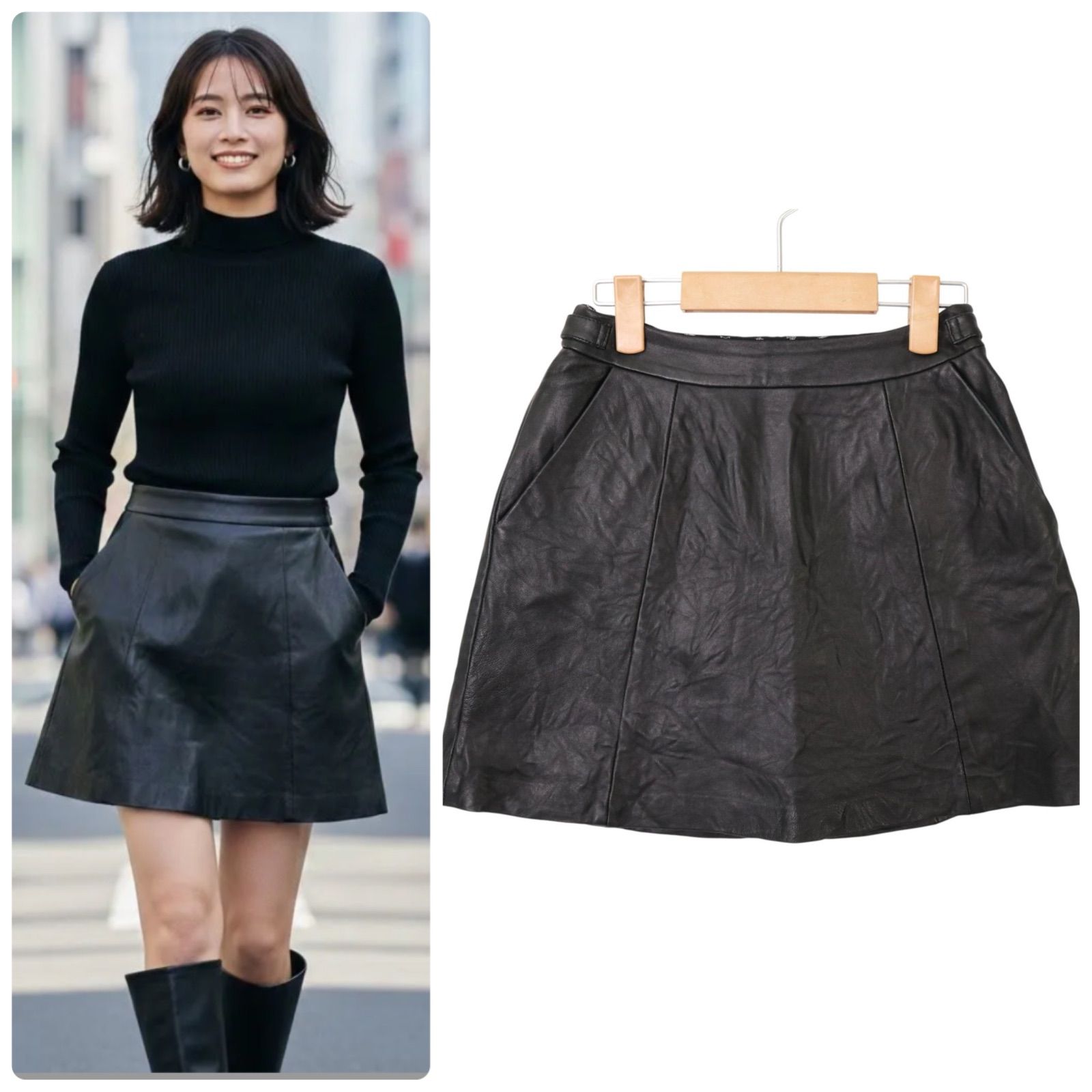 新品未使用ラムレザーブルゾン+ 新品未使用スカート 自由区 ラムレザー スカート （ブラック） -ファッション通販 FASHION