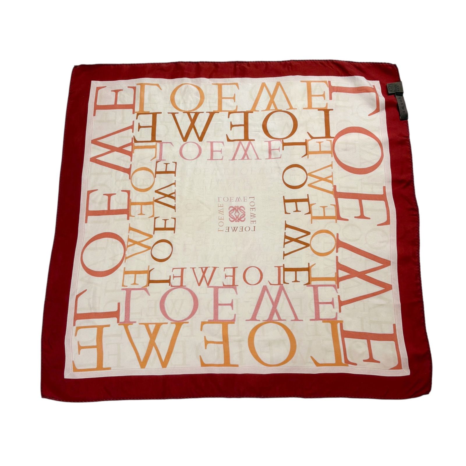 ロエベ LOEWE タグ付き スカーフ ハンカチ シルク 100% レッド
