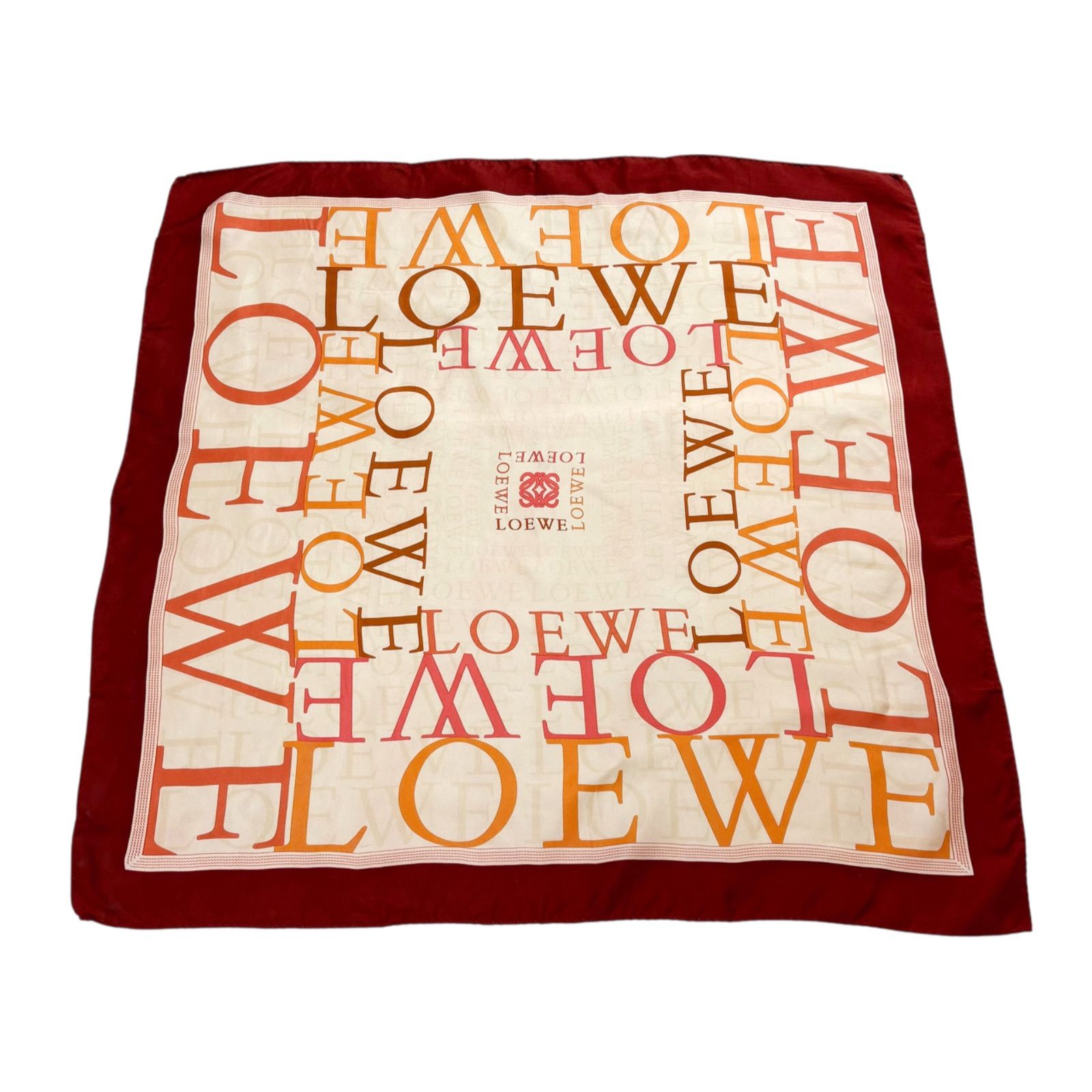 ロエベ LOEWE タグ付き スカーフ ハンカチ シルク 100% レッド