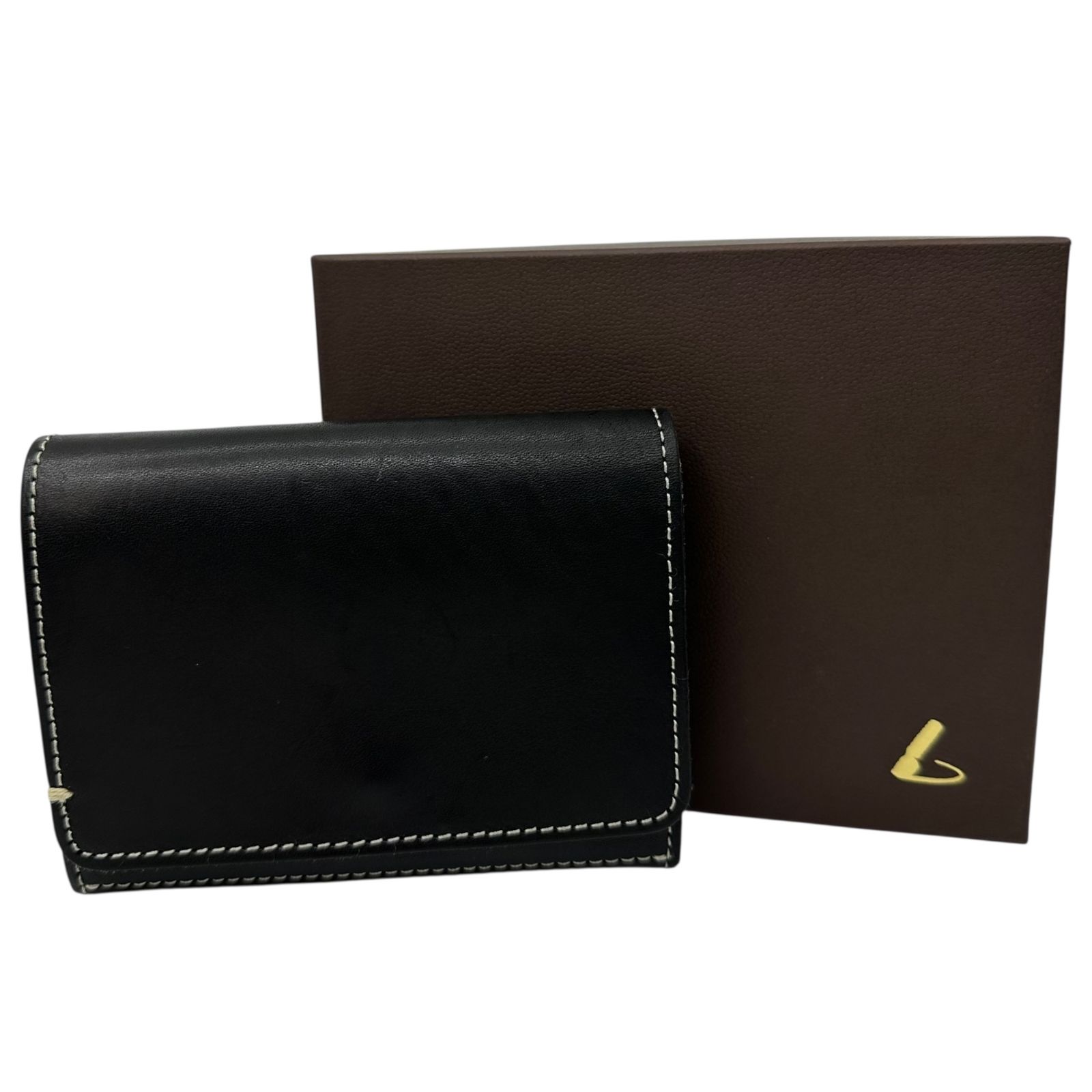 TSUCHIYA KABAN ブラックレザー財布 TSUCHIYA KABAN(土屋鞄製造所) White Stitch Bifold Leather Wallet