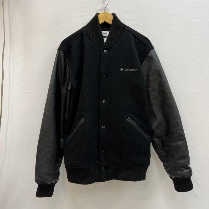 Columbia スタジャン M メルトン 無地 オールブラック 短丈 袖レザー コロンビア 袖レザー メルトンウール スタジャン メンズ L ISItems