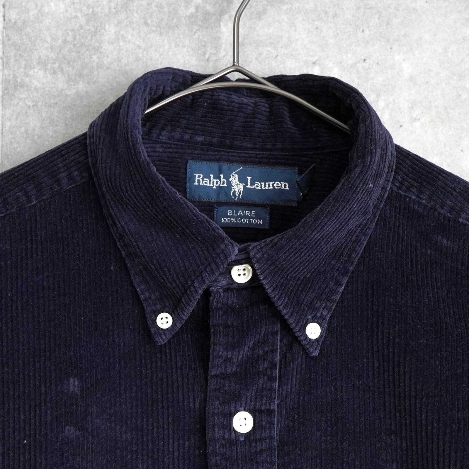 値下げ 90s ラルフローレン Ralph ベアー 刺繍 コーデュロイ シャツ ポロ ラルフローレン ポロベア刺繍 コーデュロイシャツ ダークネイビー