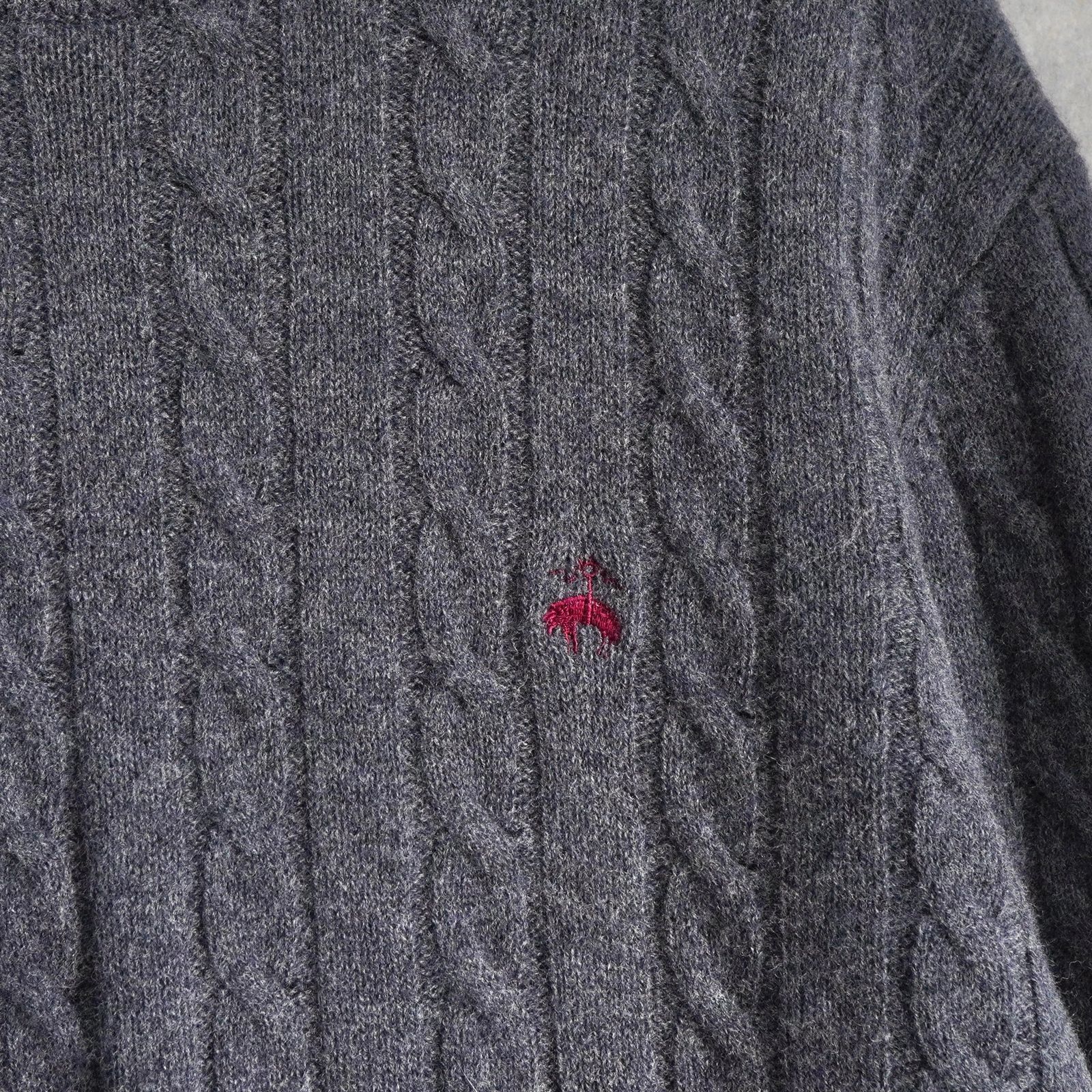 ブルックス ブラザーズ ケーブル編み ワンポイントロゴ ニット グレー