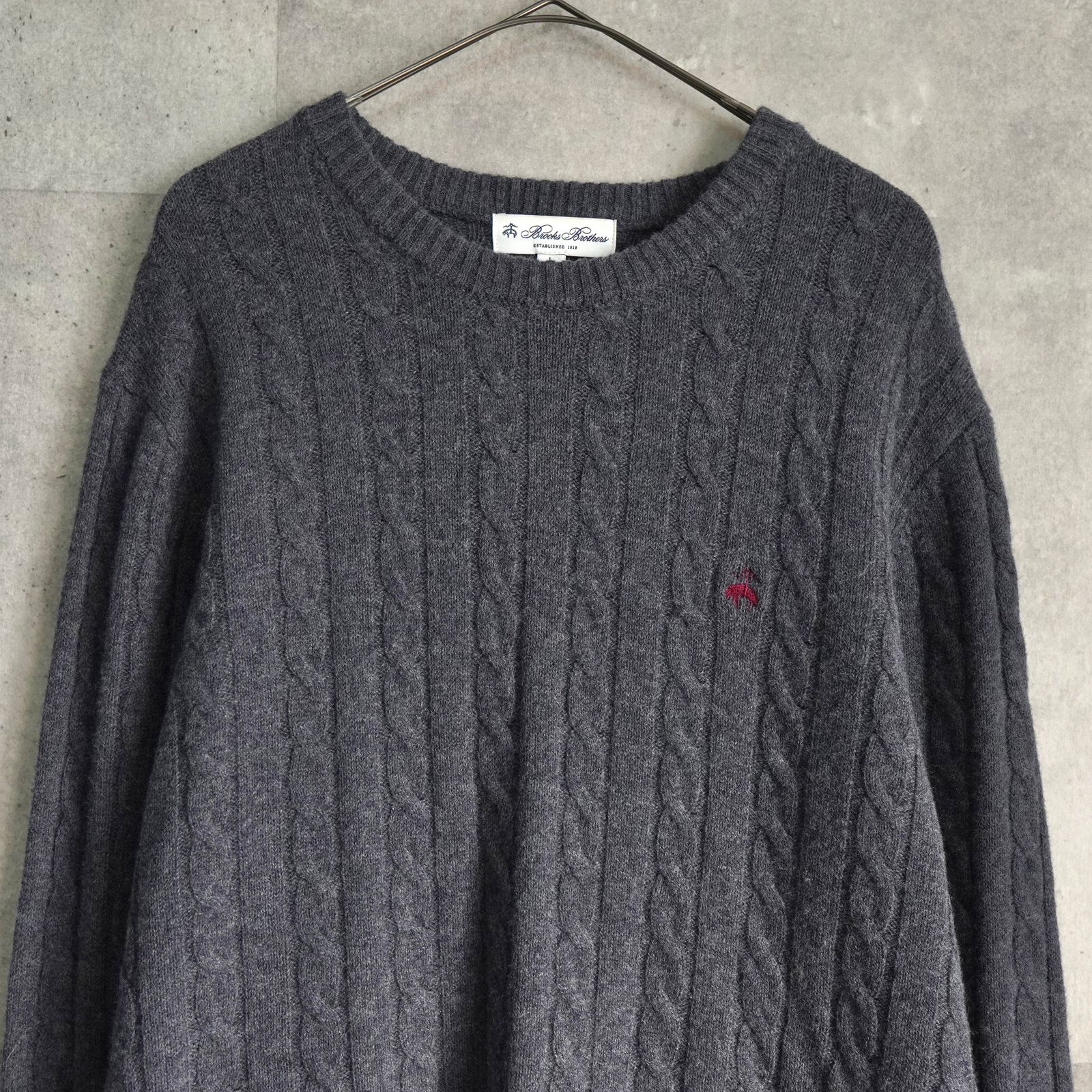 ブルックス ブラザーズ ケーブル編み ワンポイントロゴ ニット グレー