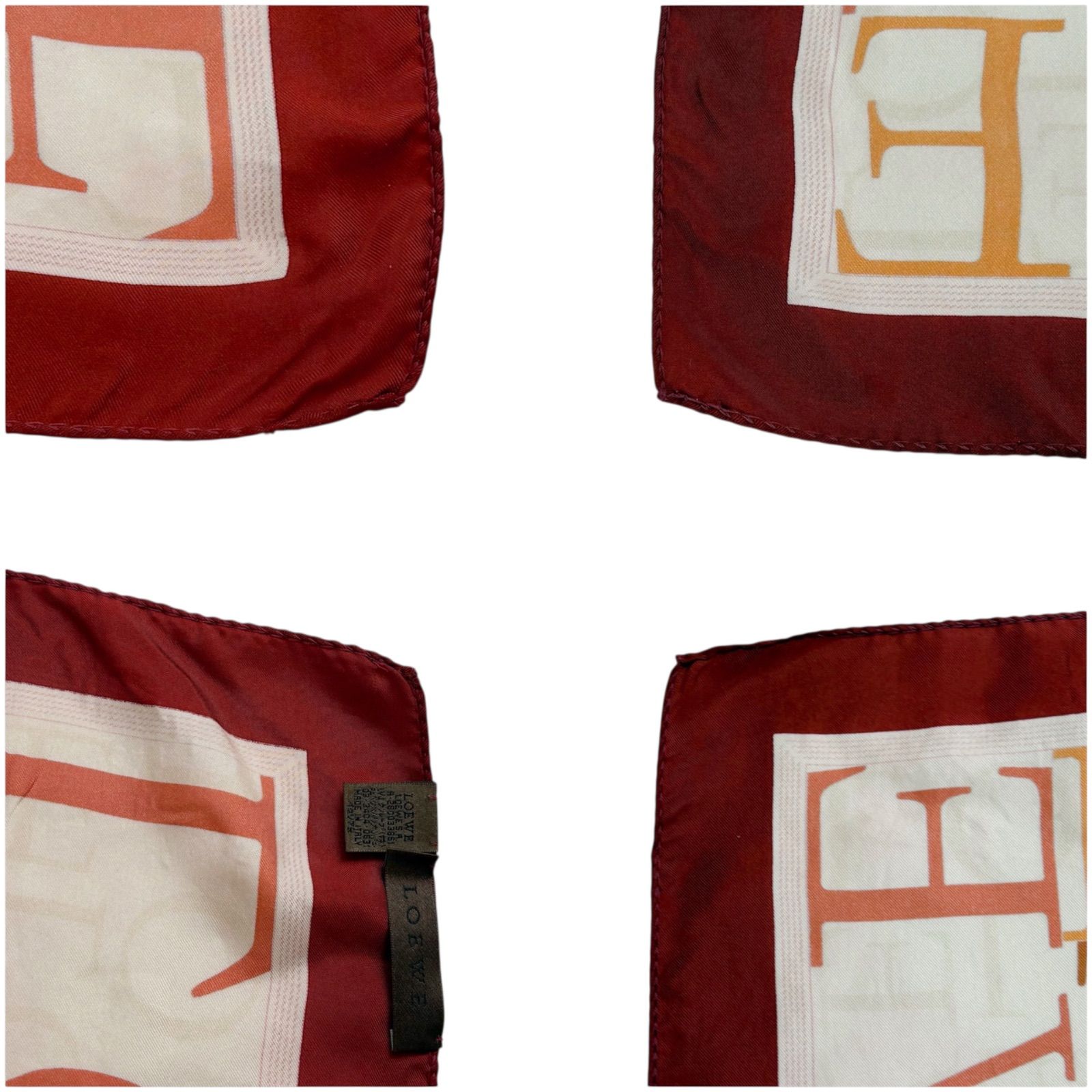 ロエベ LOEWE タグ付き スカーフ ハンカチ シルク 100% レッド