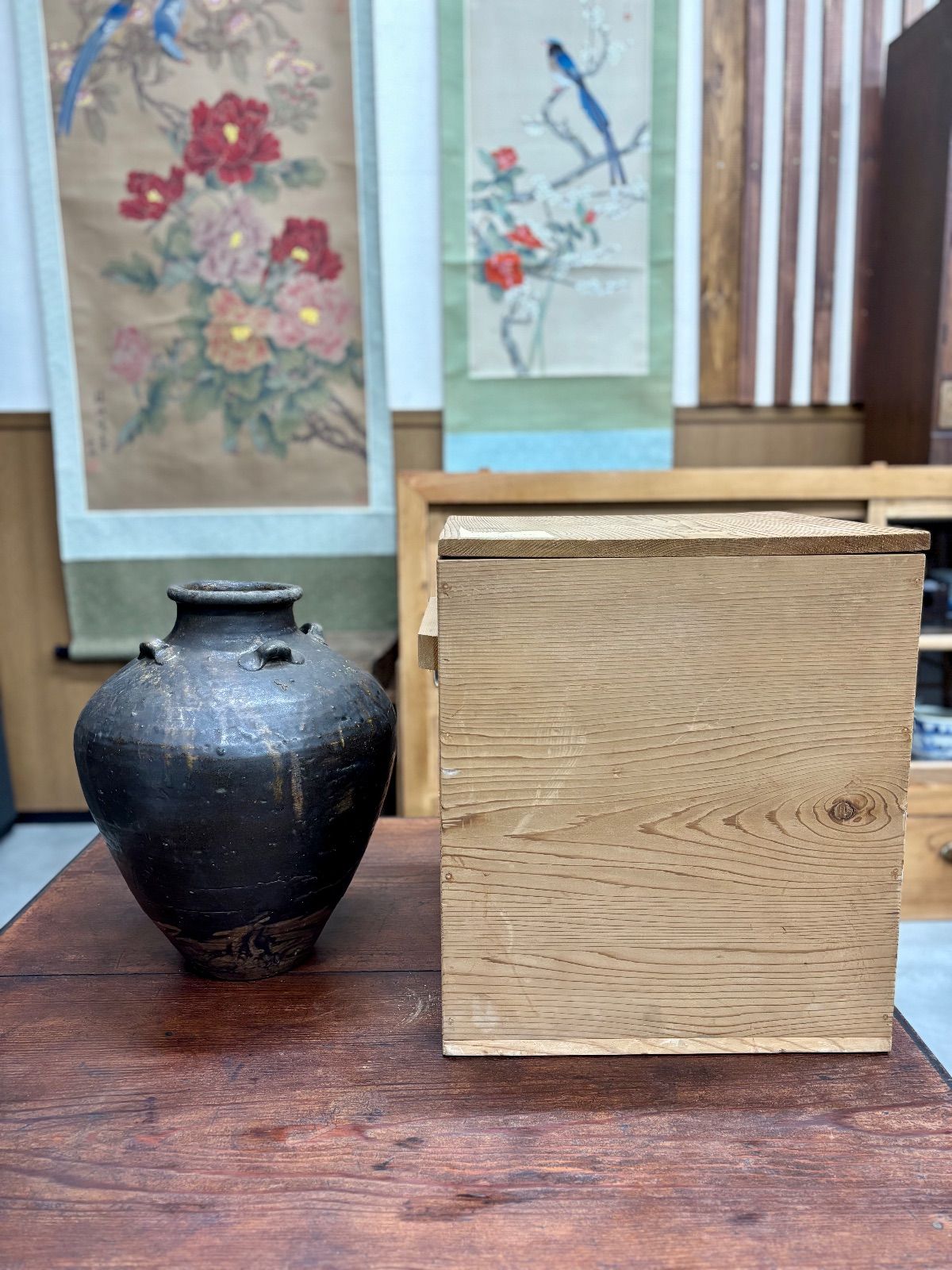 古常滑 四耳壺 共箱付 常滑焼 古美術 壷 骨董品 古玩 工芸品