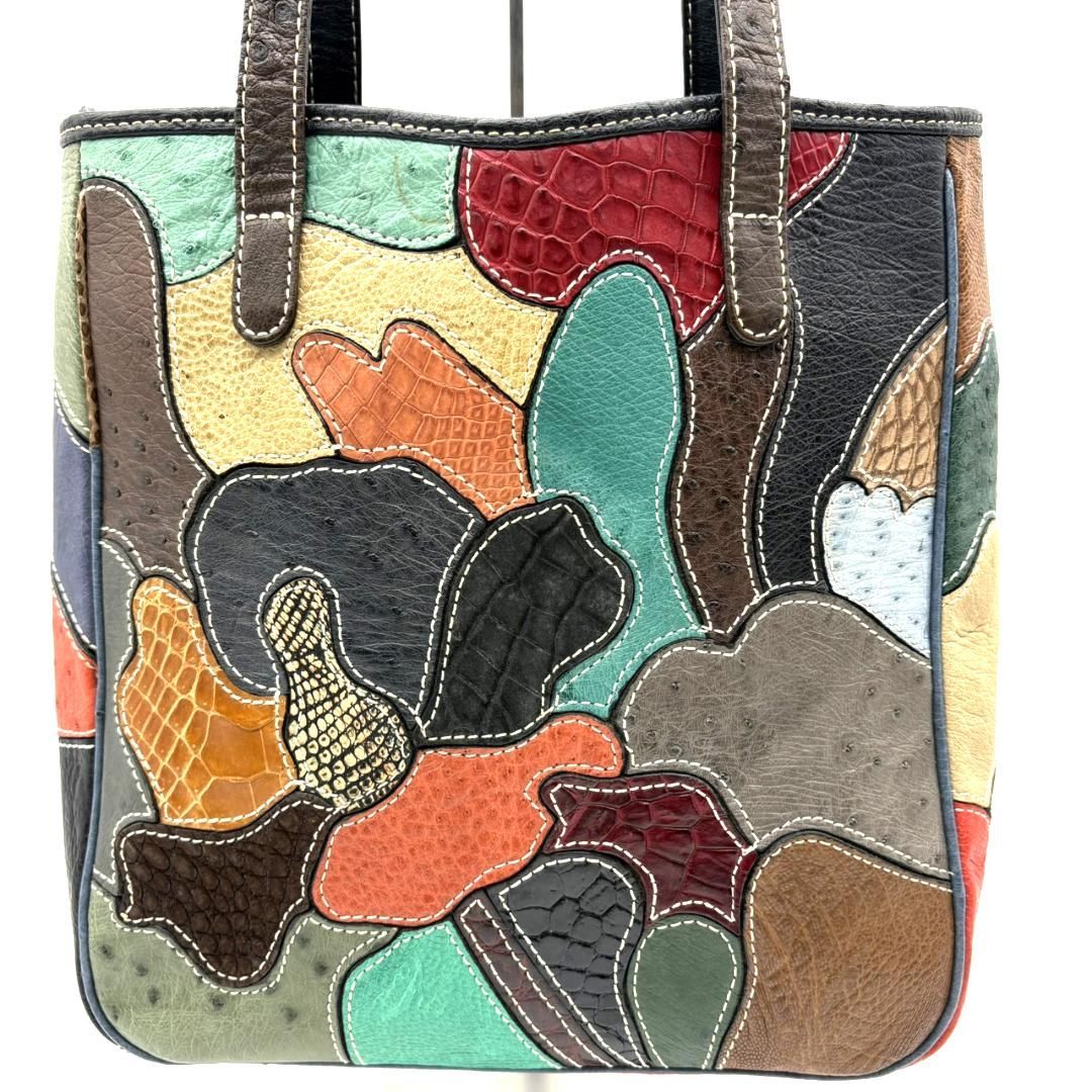 JRA認定 エキゾチックレザー トートバッグ パッチワーク マルチカラー